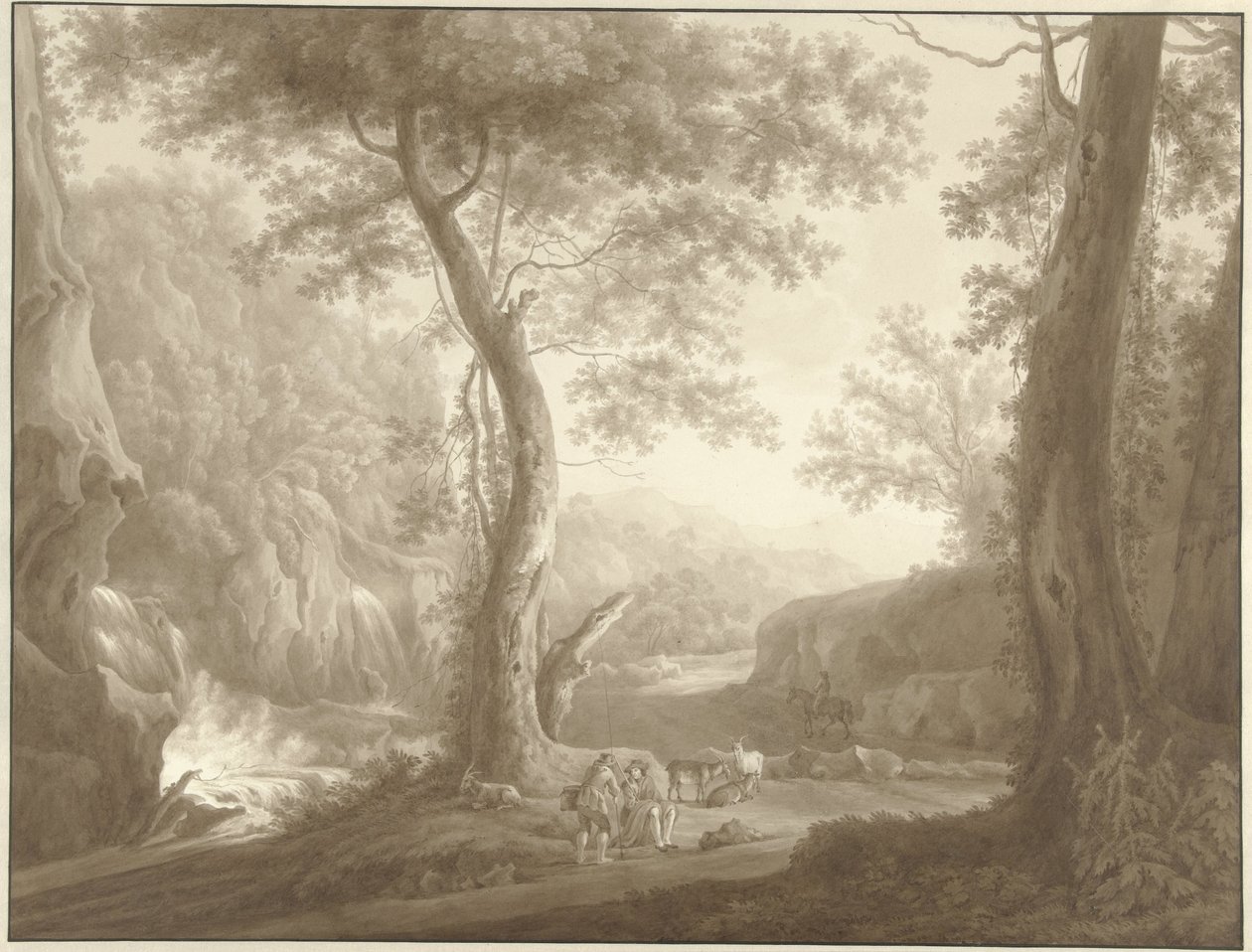 Paisagem de montanha com goatherd e traveller de W. Regnu (possibly)