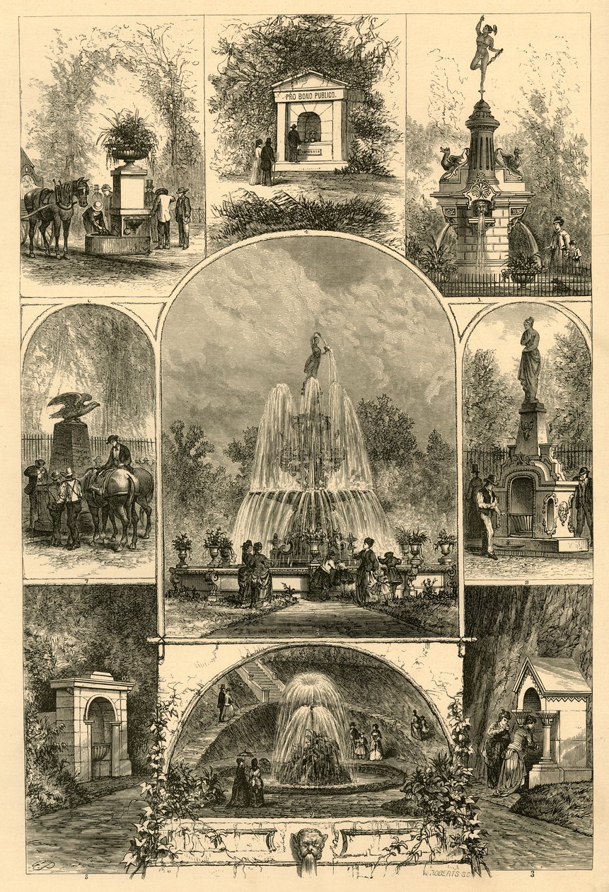 "Fountains in Philadelphia", 1874.   de W. Roberts