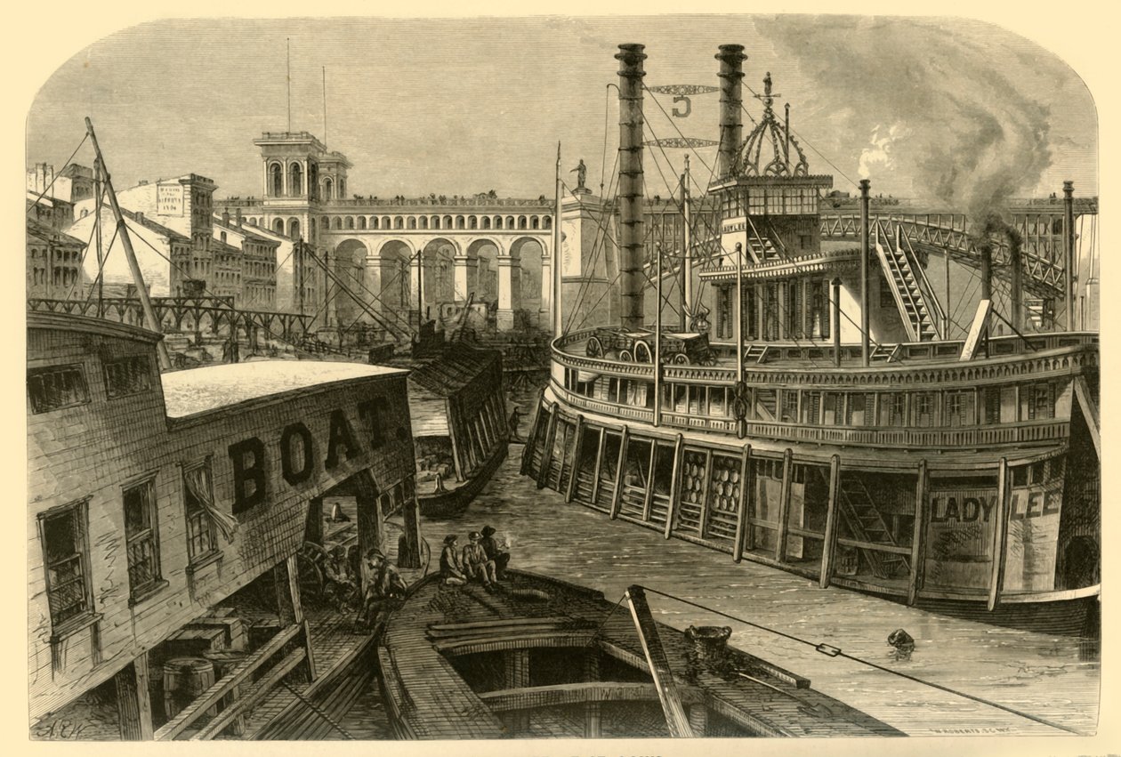 "The Levee at St. Louis", 1874.   de W. Roberts