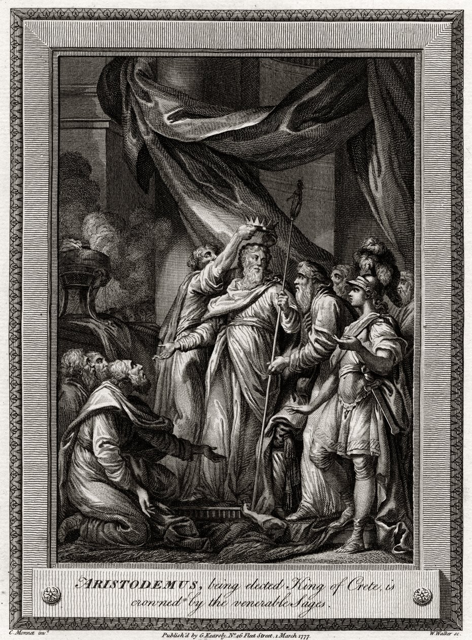 Aristodemo, sendo eleito rei de Creta, é coroado pelos veneráveis sábios, 1777 de W. Walker