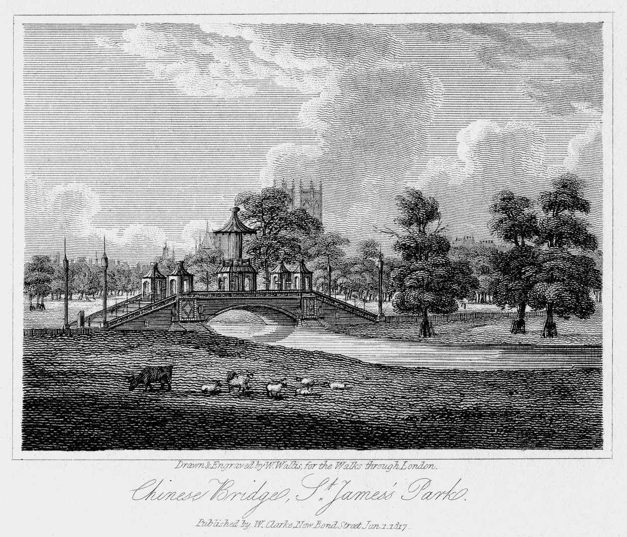 Ponte chinesa, St Jamess Park, Westminster, Londres, 1817. de W. Wallis