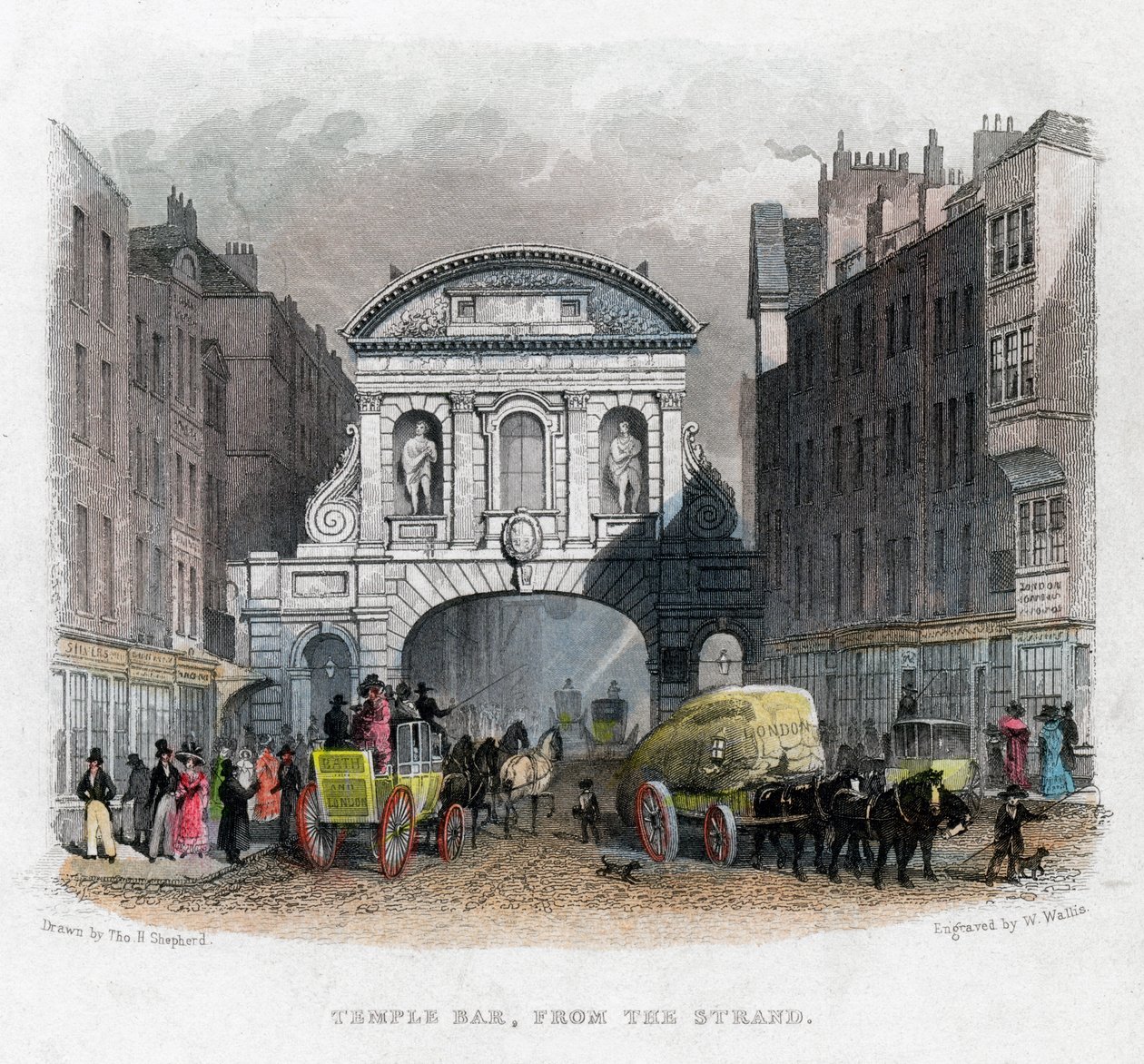 Temple Bar, da Strand, Londres, 1829. de W. Wallis