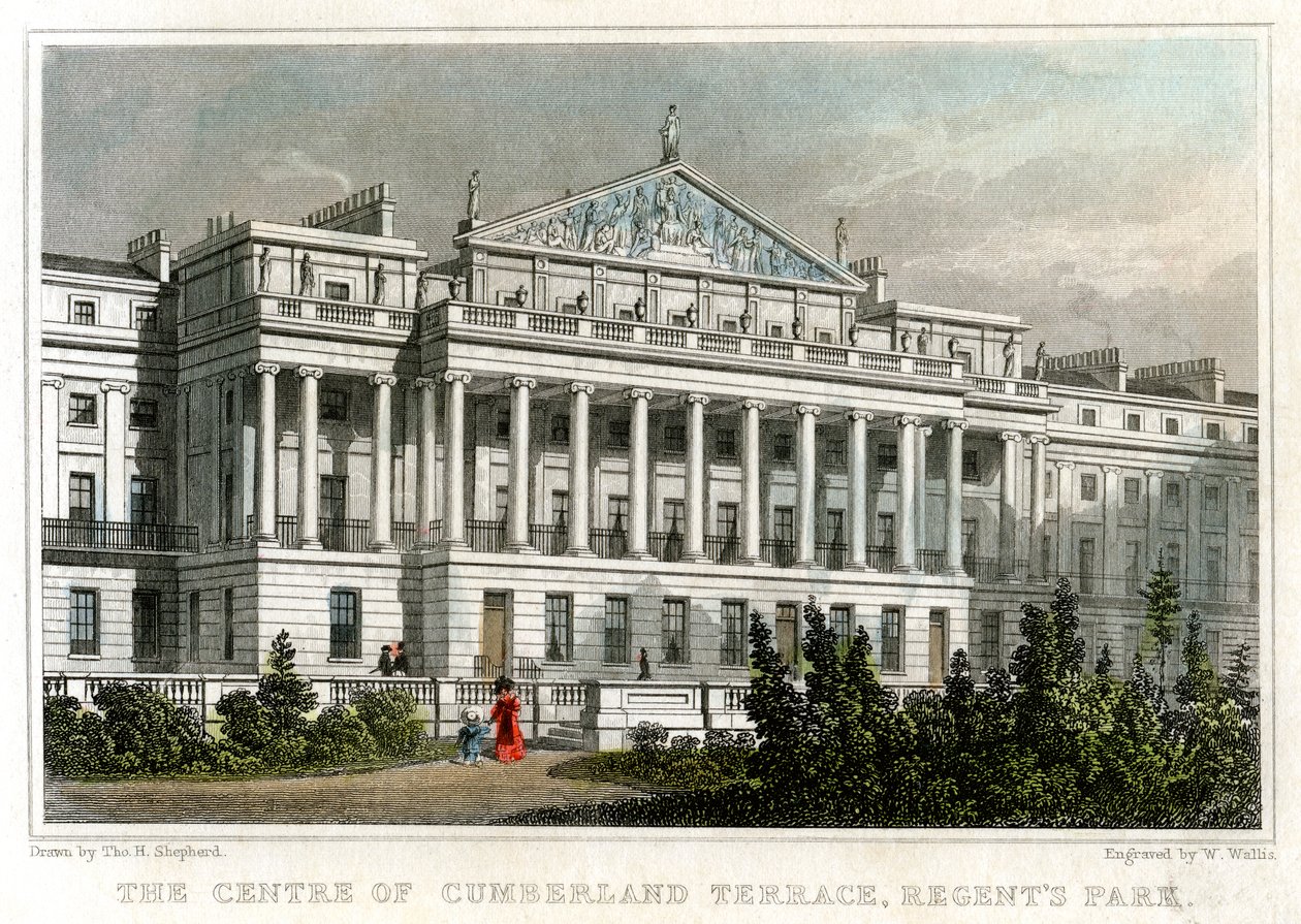 O centro de Cumberland Terrace, Regents Park, Londres, 1829. de W. Wallis