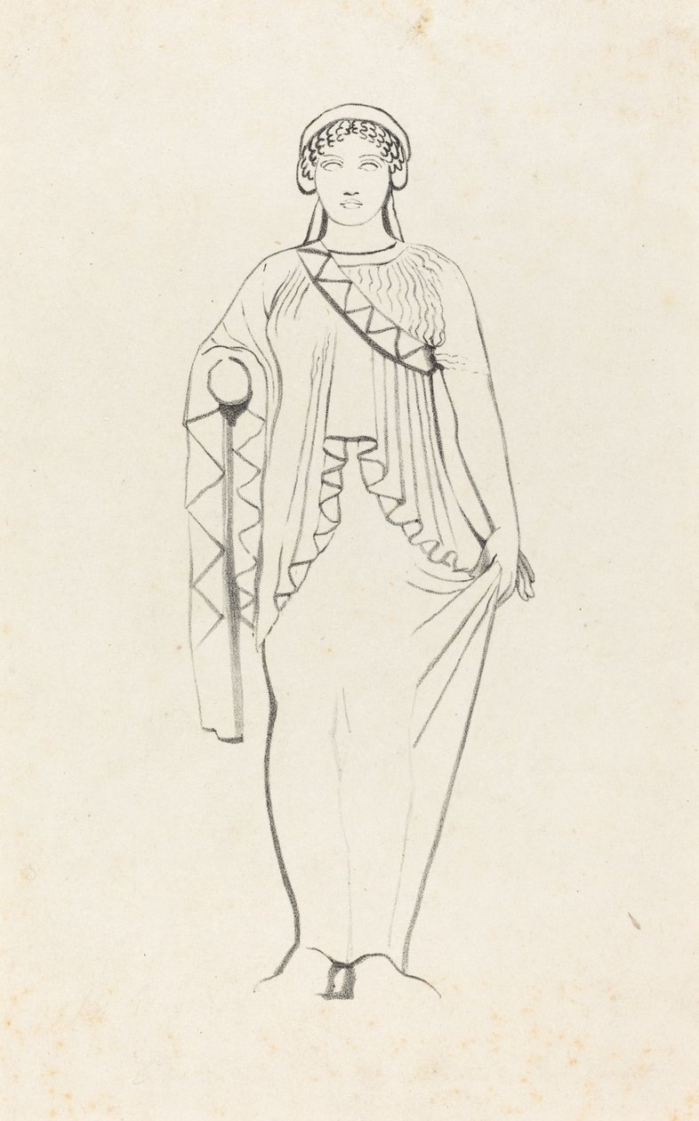 Estátua no frontão sobre a frente oeste do templo em Egina de W. Walton after John Flaxman