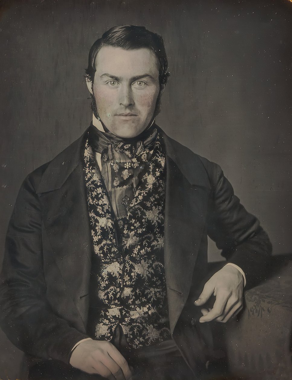 Homem sentado em colete floral, anos 1840-50 de W. and F. Langenheim