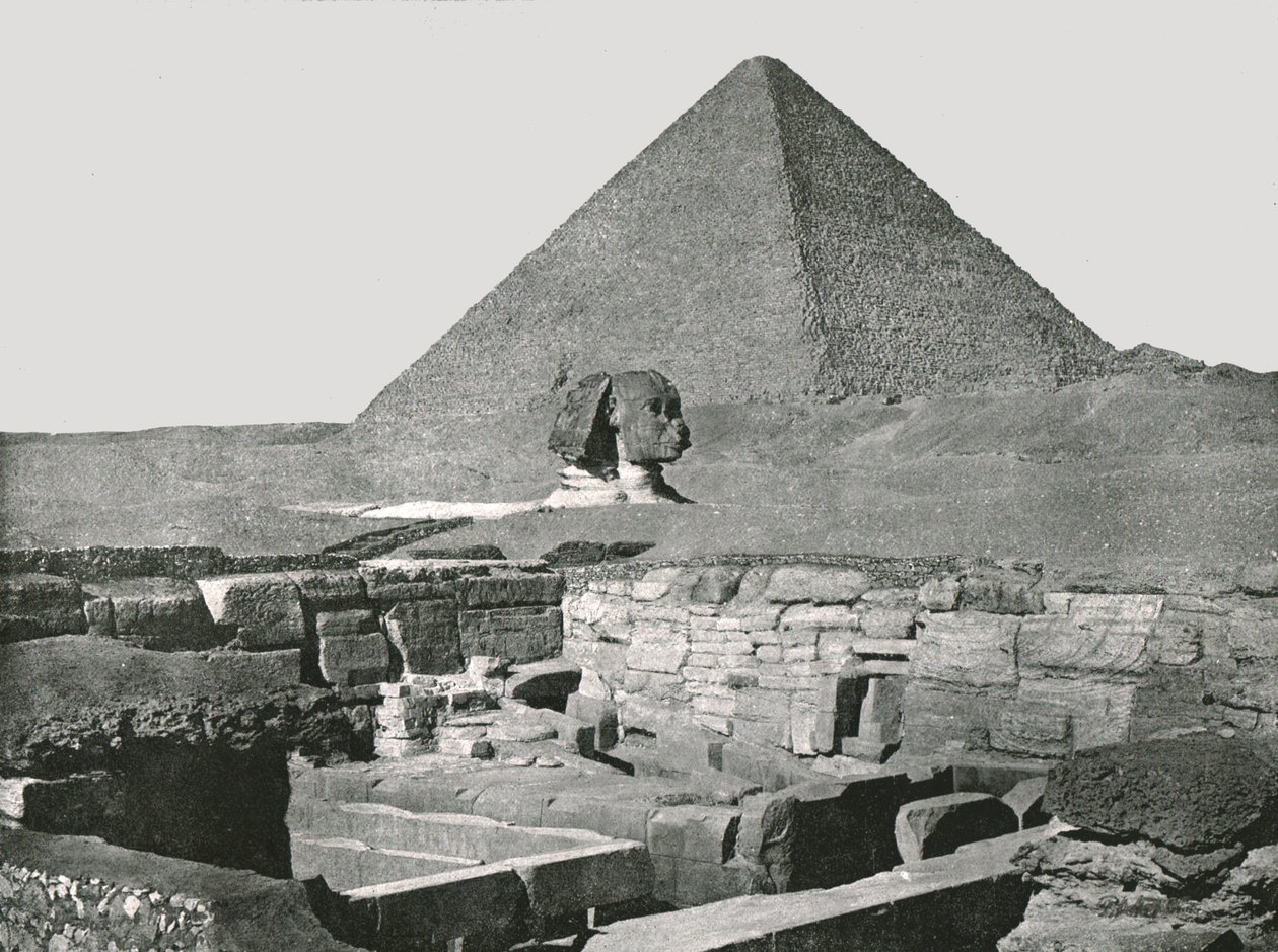 Grande pirâmide, esfinge e templo de Chafea, Gizé, Egito, 1895. de W and S Ltd