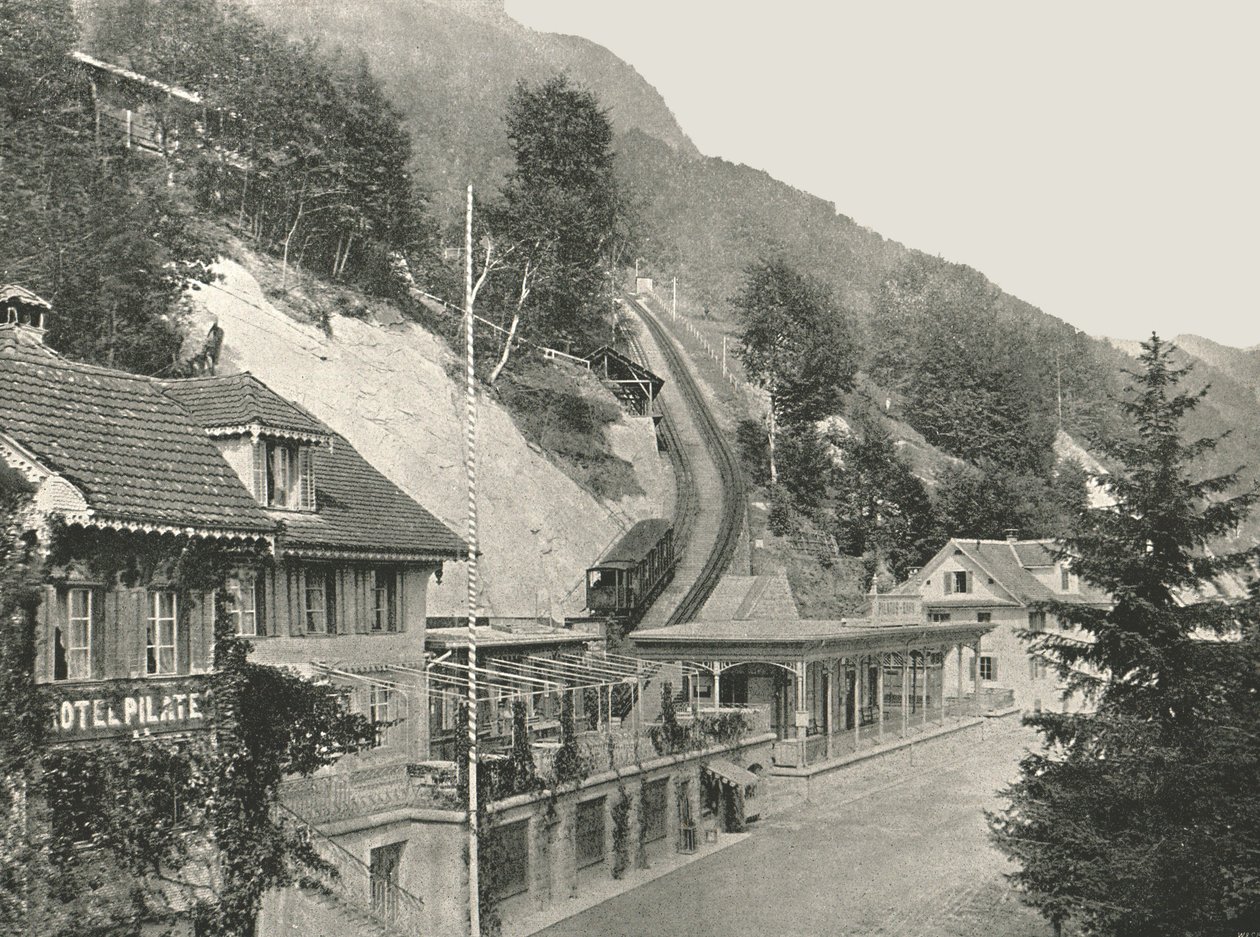 Ponto de partida da Ferrovia Pilatus, Alpnachstad, Suíça, 1895. de W and S Ltd