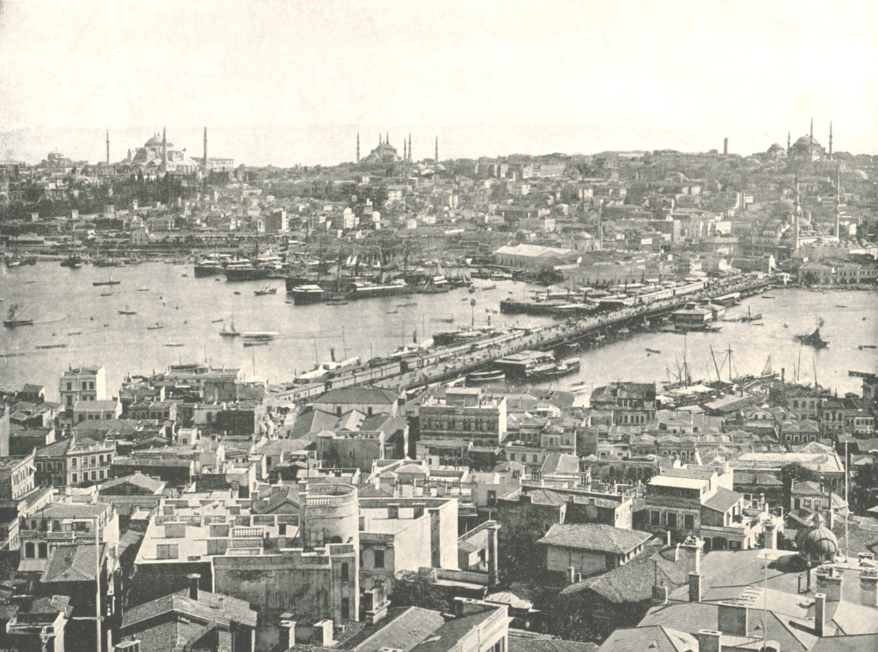 A ponte de Galata sobre o Chifre Dourado, Constantinopla, Império Otomano, 1895. de W and S Ltd