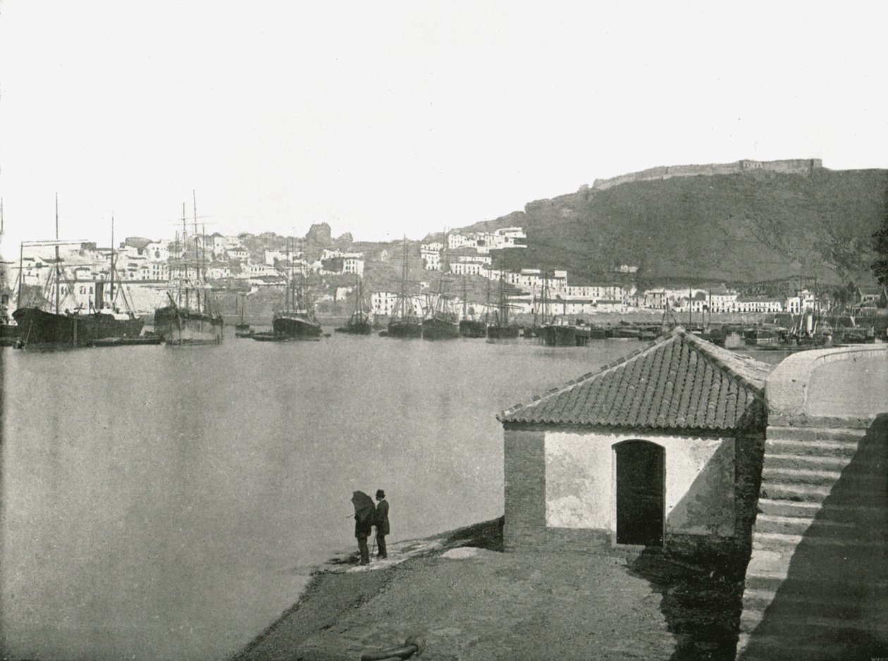 A cidade e o porto de Málaga, Espanha, 1895. de W and S Ltd