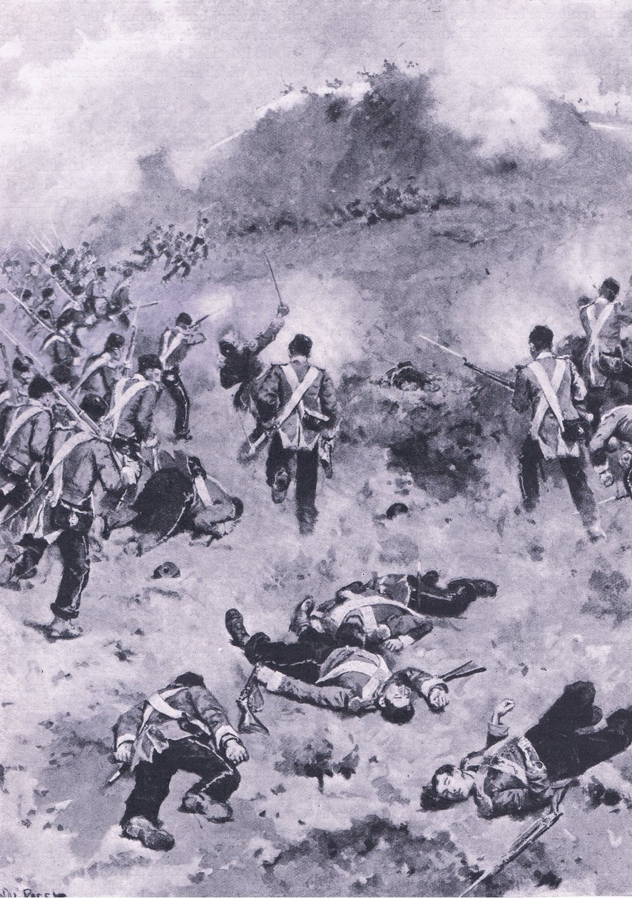 Assalto ao Redan, ilustração das Batalhas Britânicas na Terra e no Mar, 1915 de Wal Paget