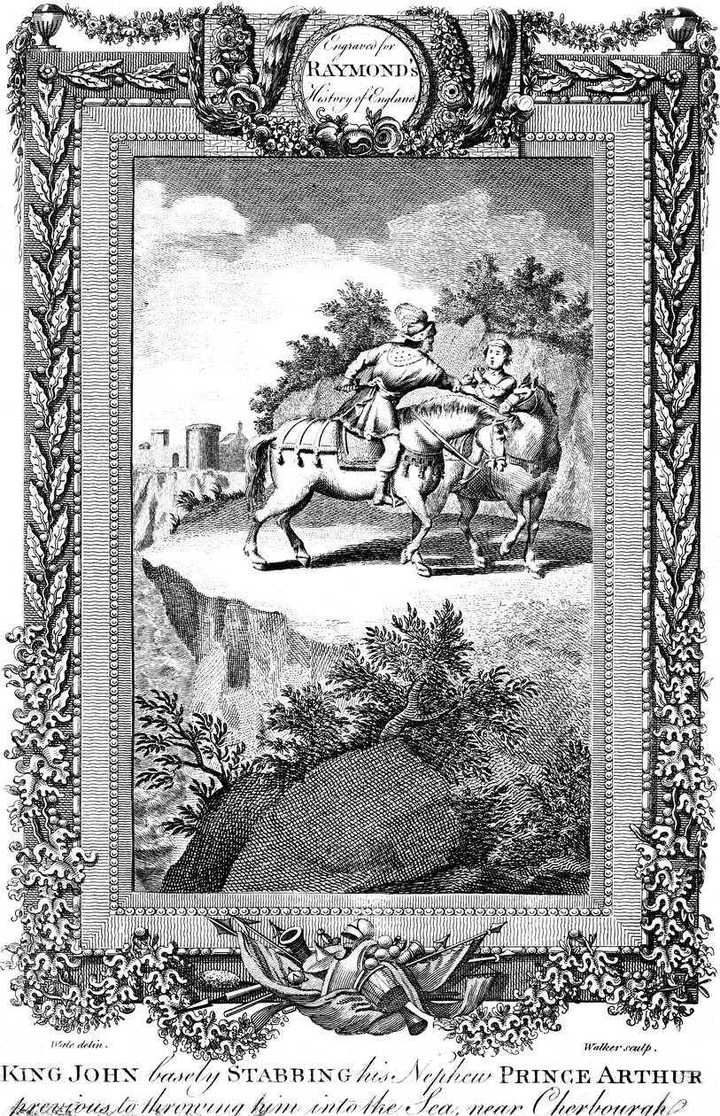 Rei John 1167-1216 esfaqueando seu sobrinho Príncipe Arthur, século XIX. de Walker