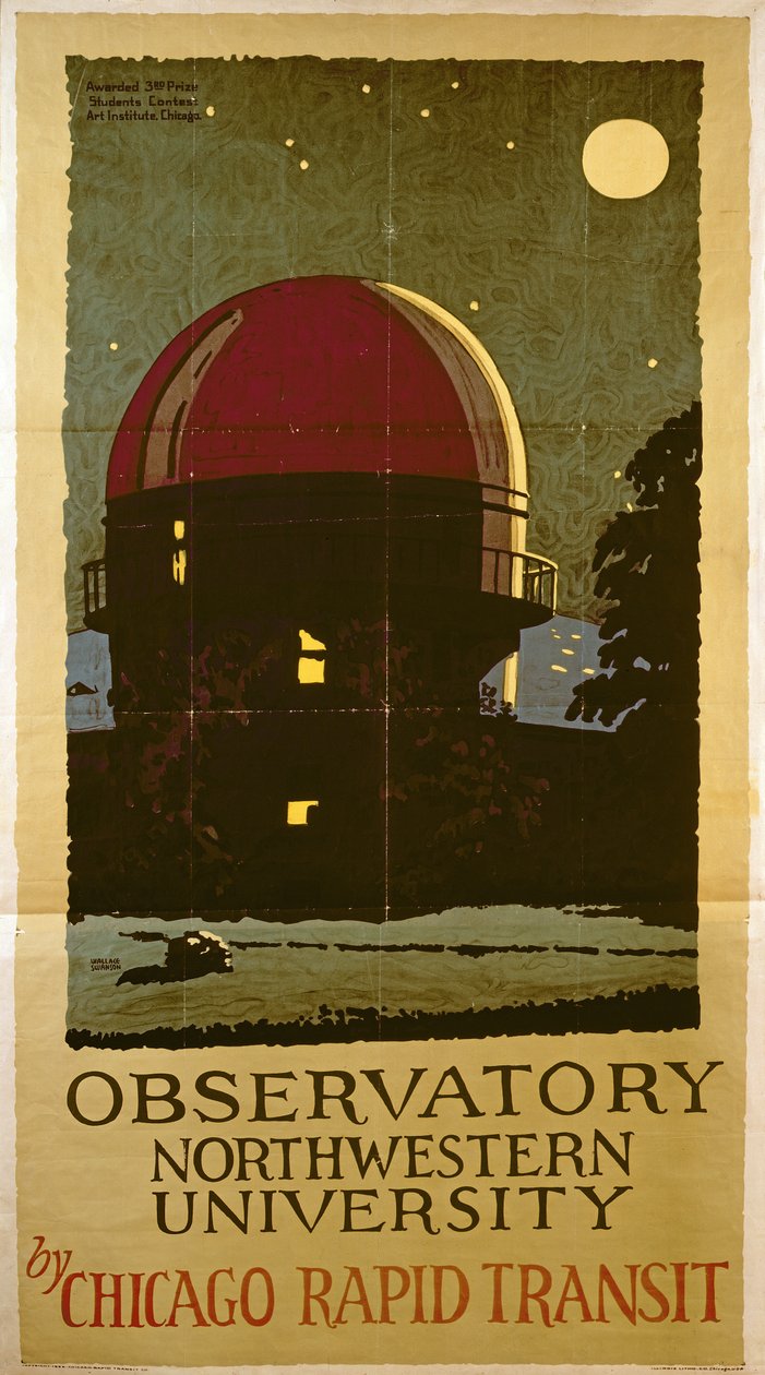 Observatório Northwestern University, cartaz da Chicago Rapid Transit Company, EUA, 1925 de Wallace Swanson