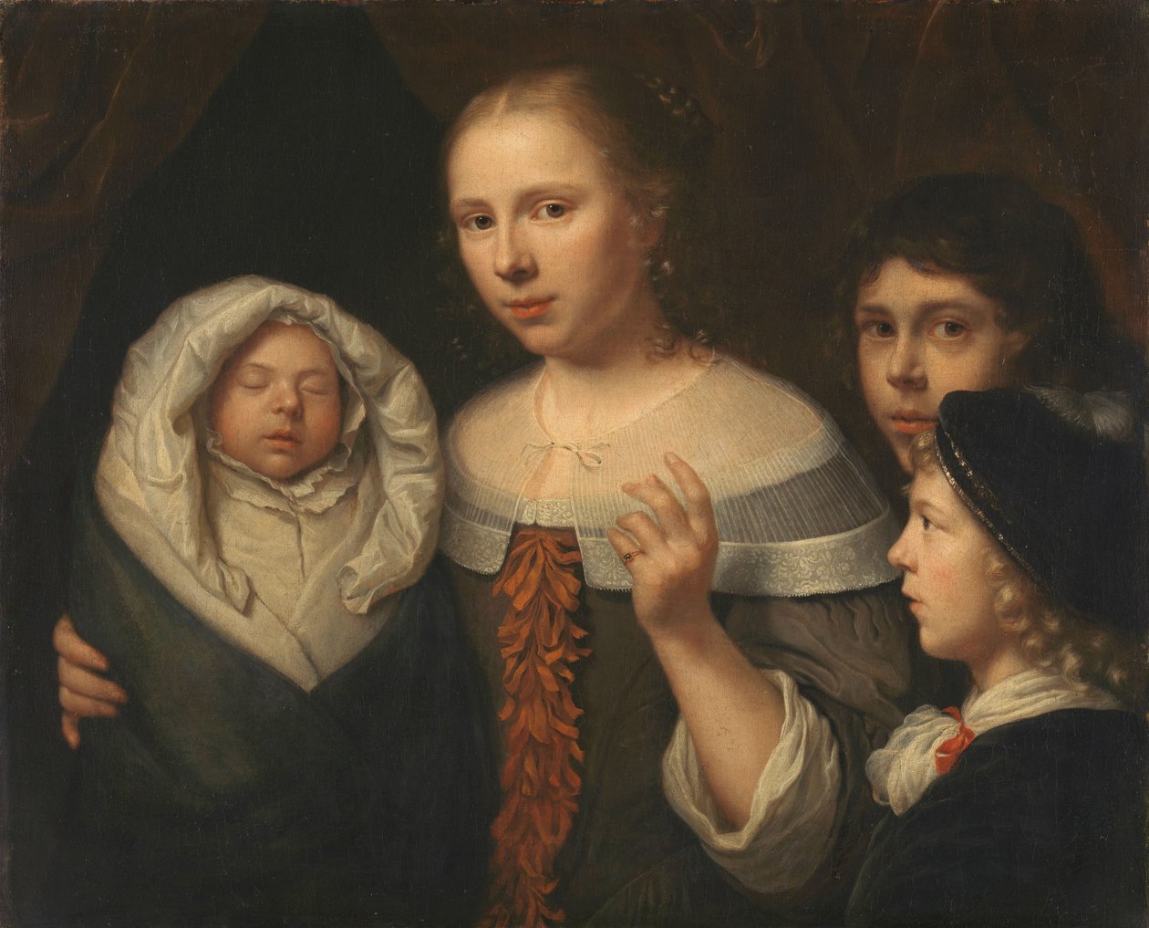 Retrato de uma jovem com três filhos de Wallerant Vaillant (attributed to)