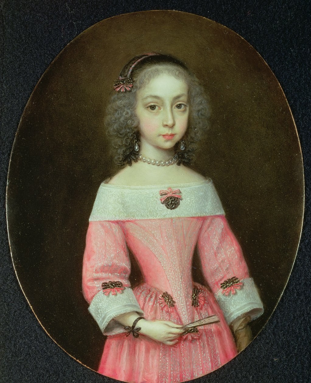 Retrato, de, um, menina jovem, com, um, ventilador de Wallerant Vaillant