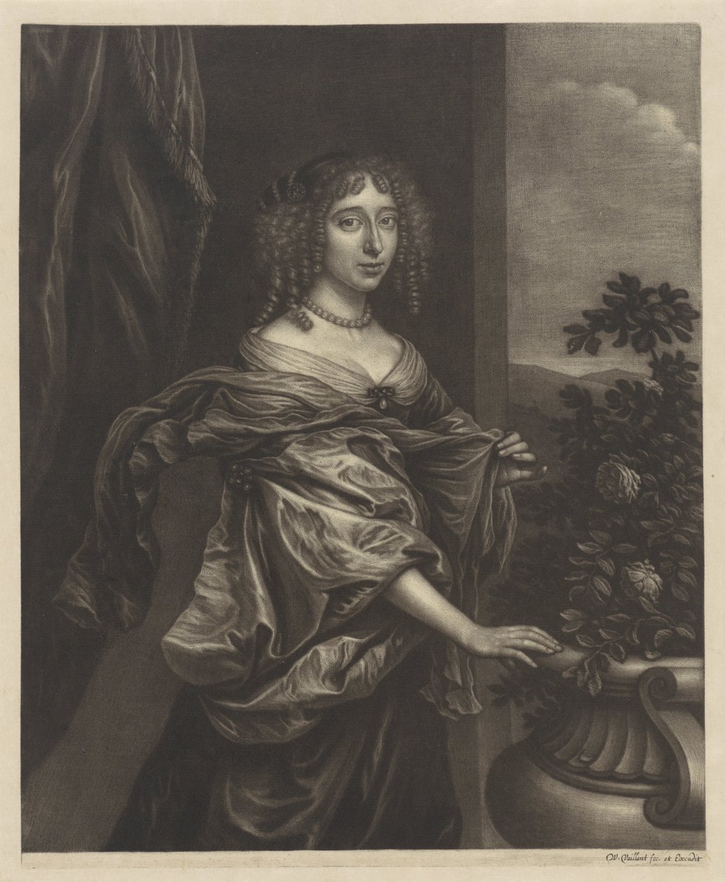 Retrato de uma mulher perto de uma roseira de Wallerant Vaillant