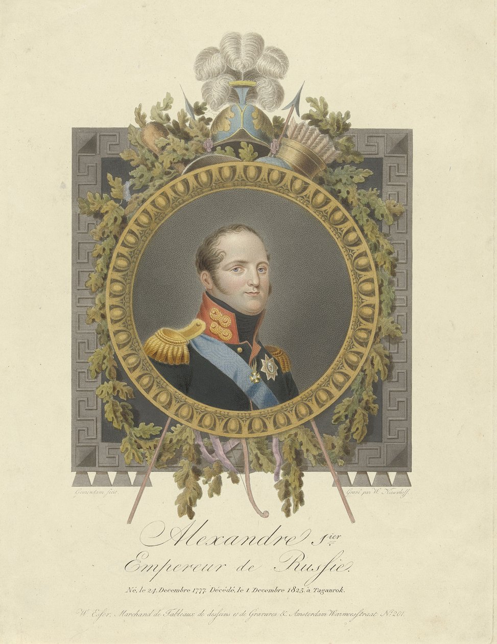 Retrato do Imperador Alexandre I 1777-1825, 1825 de Walraad Nieuwhoff