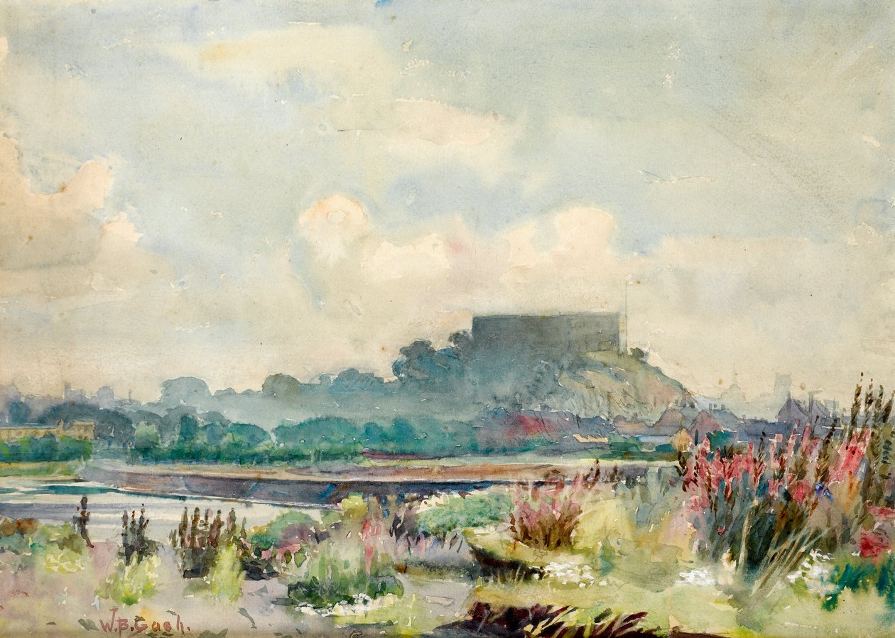 Uma perspectiva distante do Castelo de Nottingham ao pôr do sol de Walter Bonner Gash