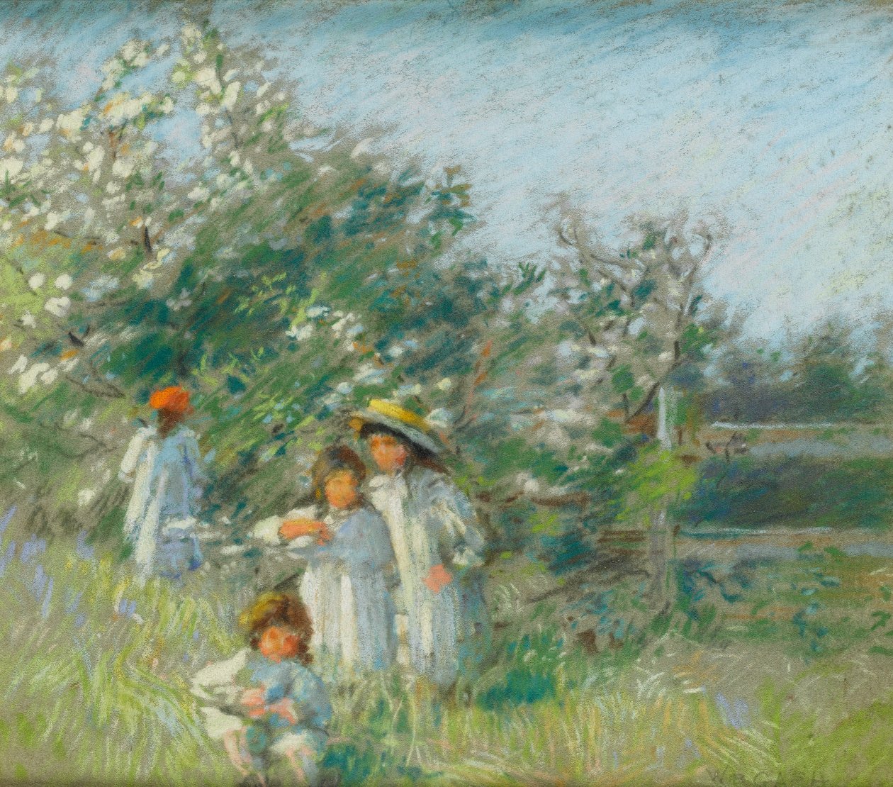 Crianças por uma árvore de flor de maio de Walter Bonner Gash