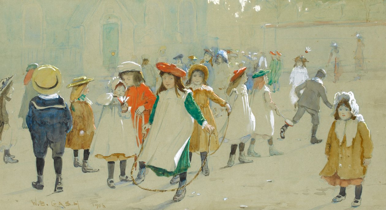 Crianças em um parque infantil (pastel com wc und branco aumentando no papel) de Walter Bonner Gash