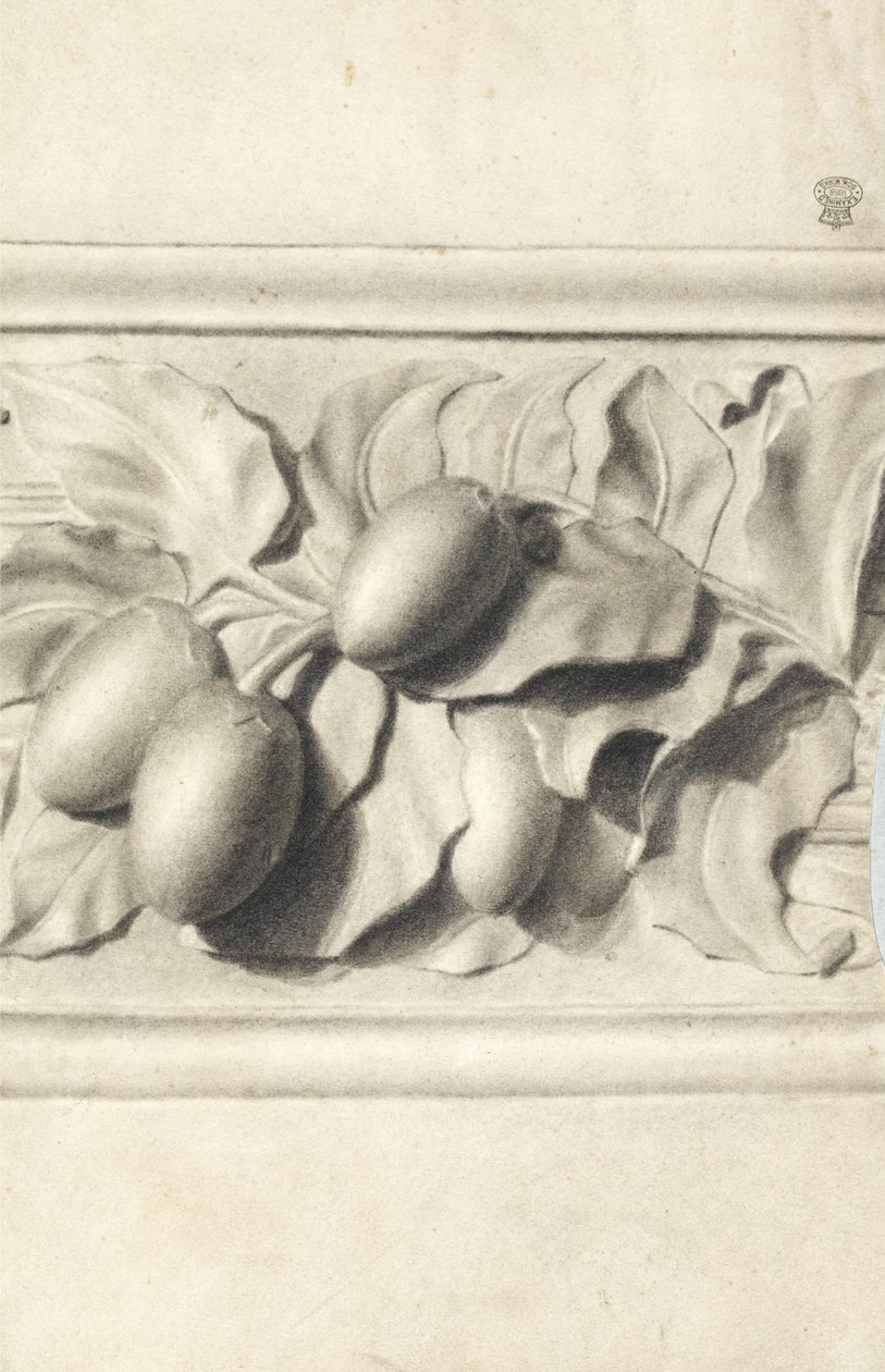 Desenho de frutas de gesso em relevo (lápis macio sobre papel) de Walter Bonner Gash