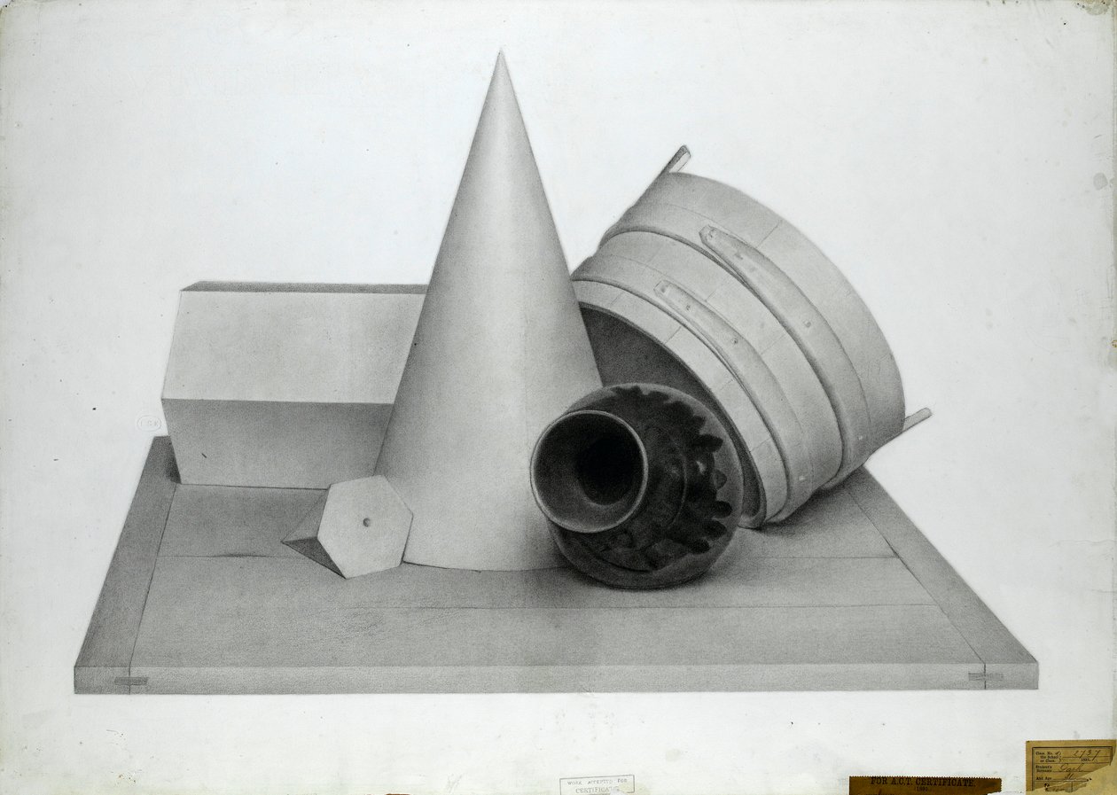 Ainda vida com modelos geométricos e um vaso de Walter Bonner Gash