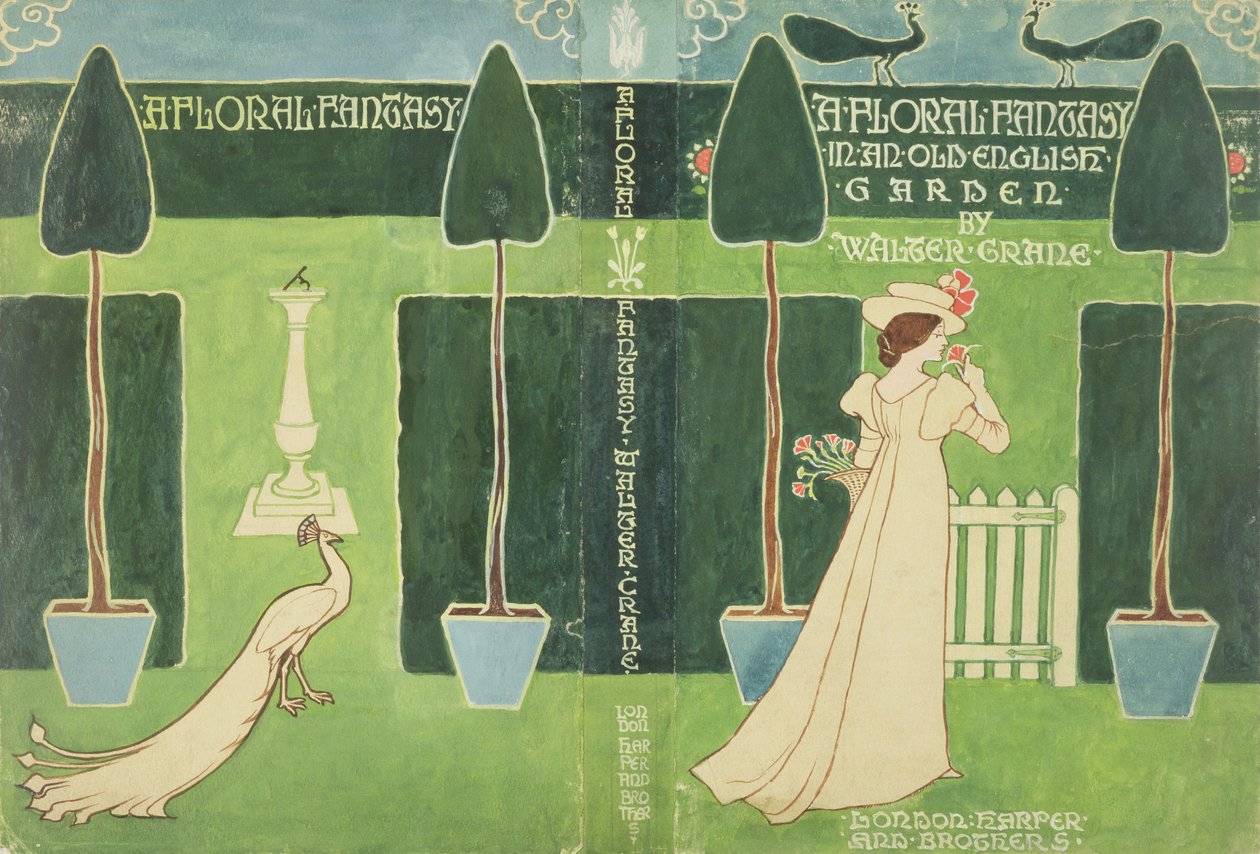 Design de capa de livro para &39;uma fantasia Floral em um antigo jardim inglês&39; por Walter Crane, c.1890s de Walter Crane