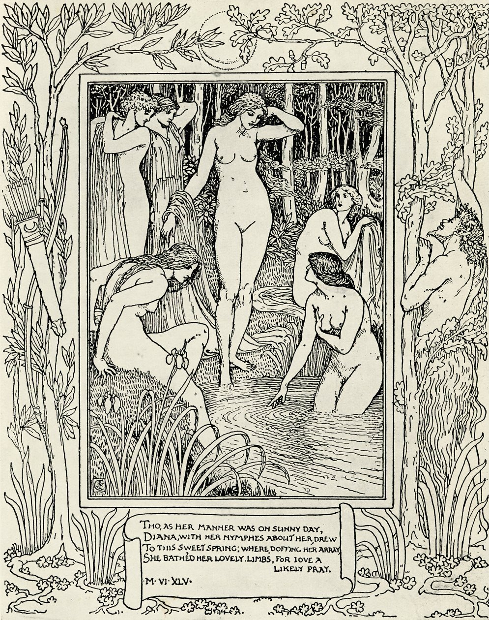 Diana e suas ninfas, ilustração para &39;The Faerie Queen&39; de Edmund Spenser (c.1552-99) de Walter Crane