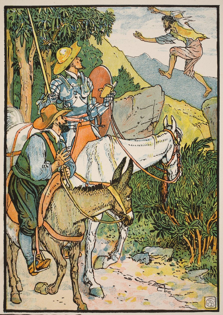Dom Quixote encontra Cardenio, ilustração de "Dom Quixote da Mancha" recontada pelo juiz Parry, pub. Blackie und Son Ltd, Londres, 1900 de Walter Crane