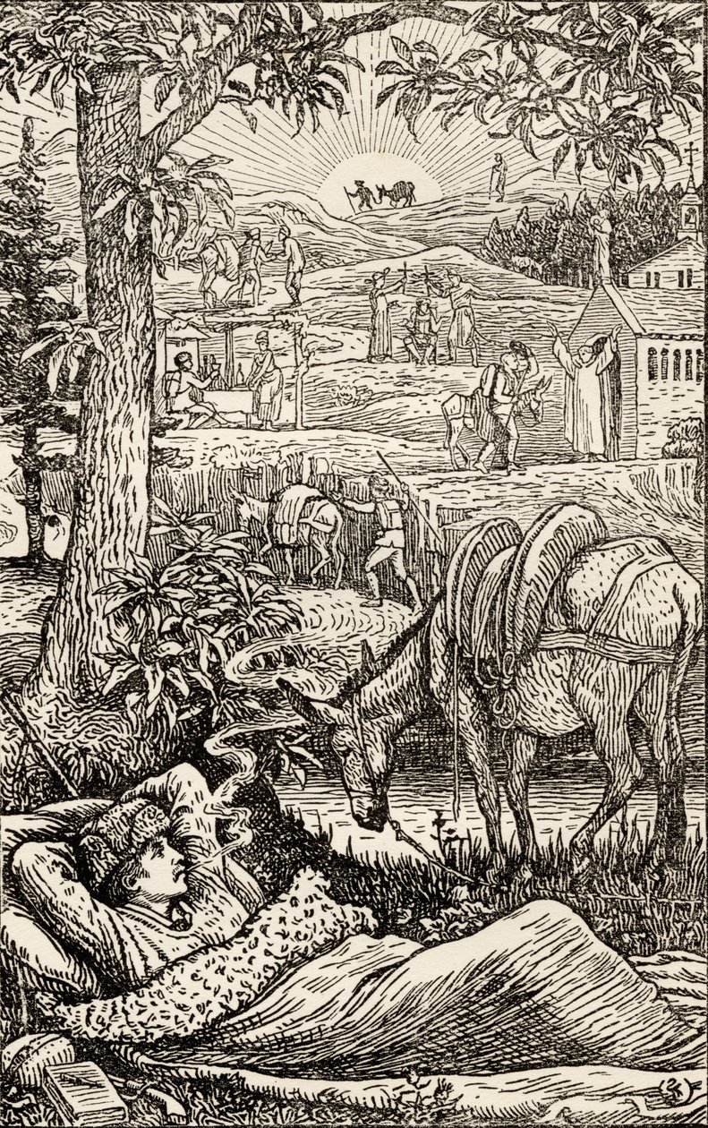 Frontispício de &39;Viaja com um burro em Cévennes&39;, de Robert Louis Stevenson (1850-94), impresso em 1907 de Walter Crane
