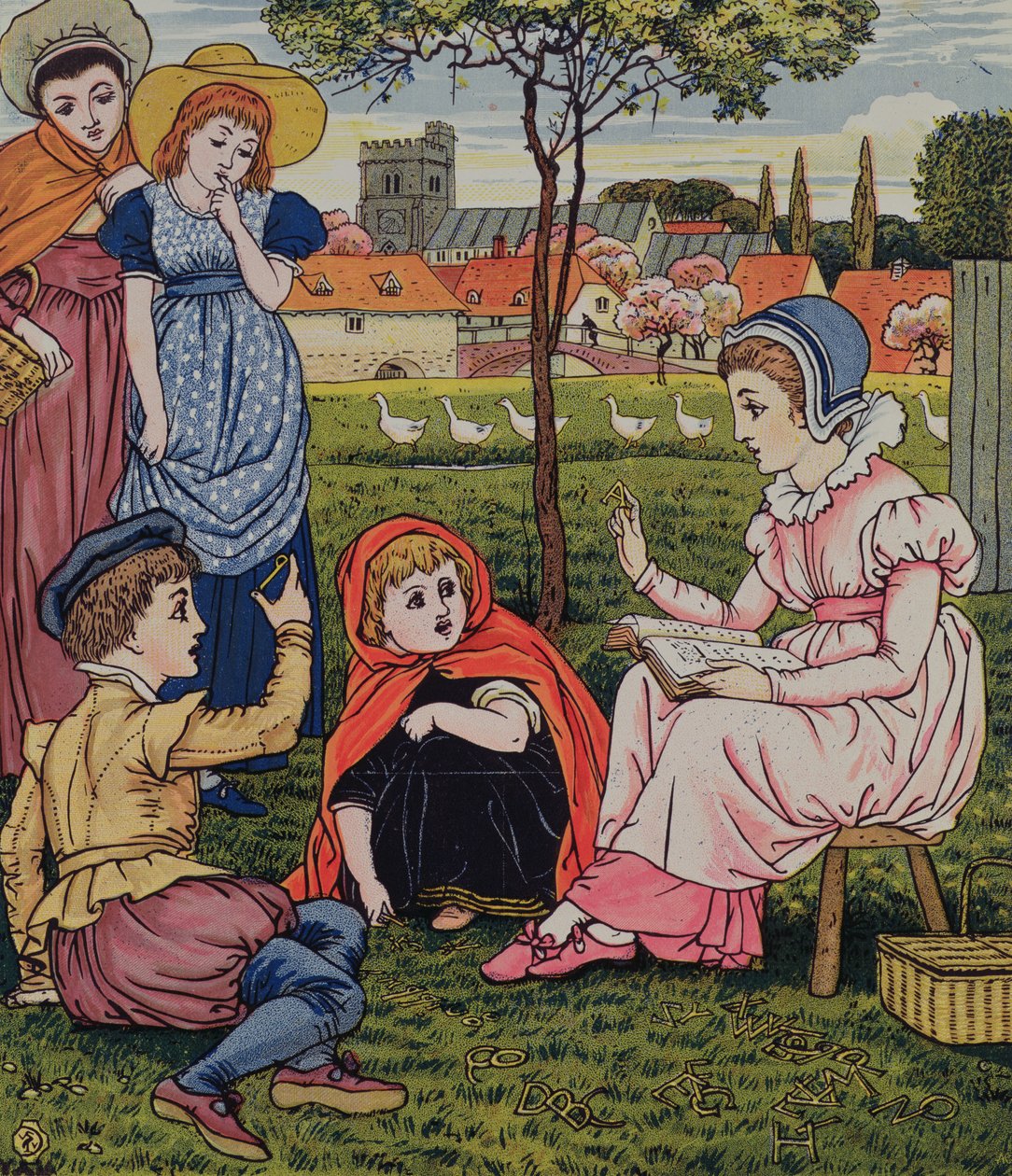 "A Sra. Margery ensina as crianças a ler": de Little Goody Two Shoes de Walter Crane