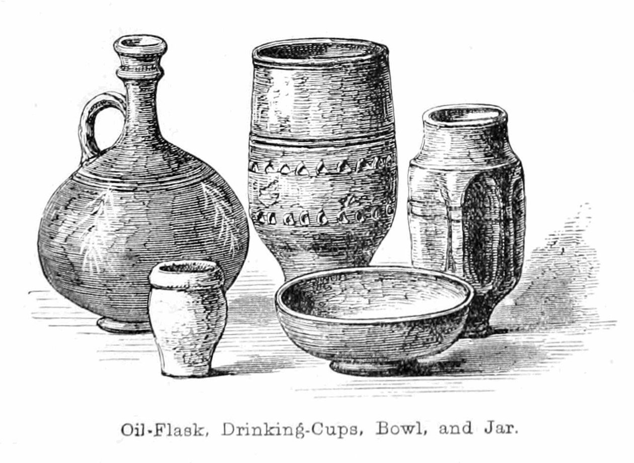 Frasco de óleo, copos, taça e jarra de Walter Crane