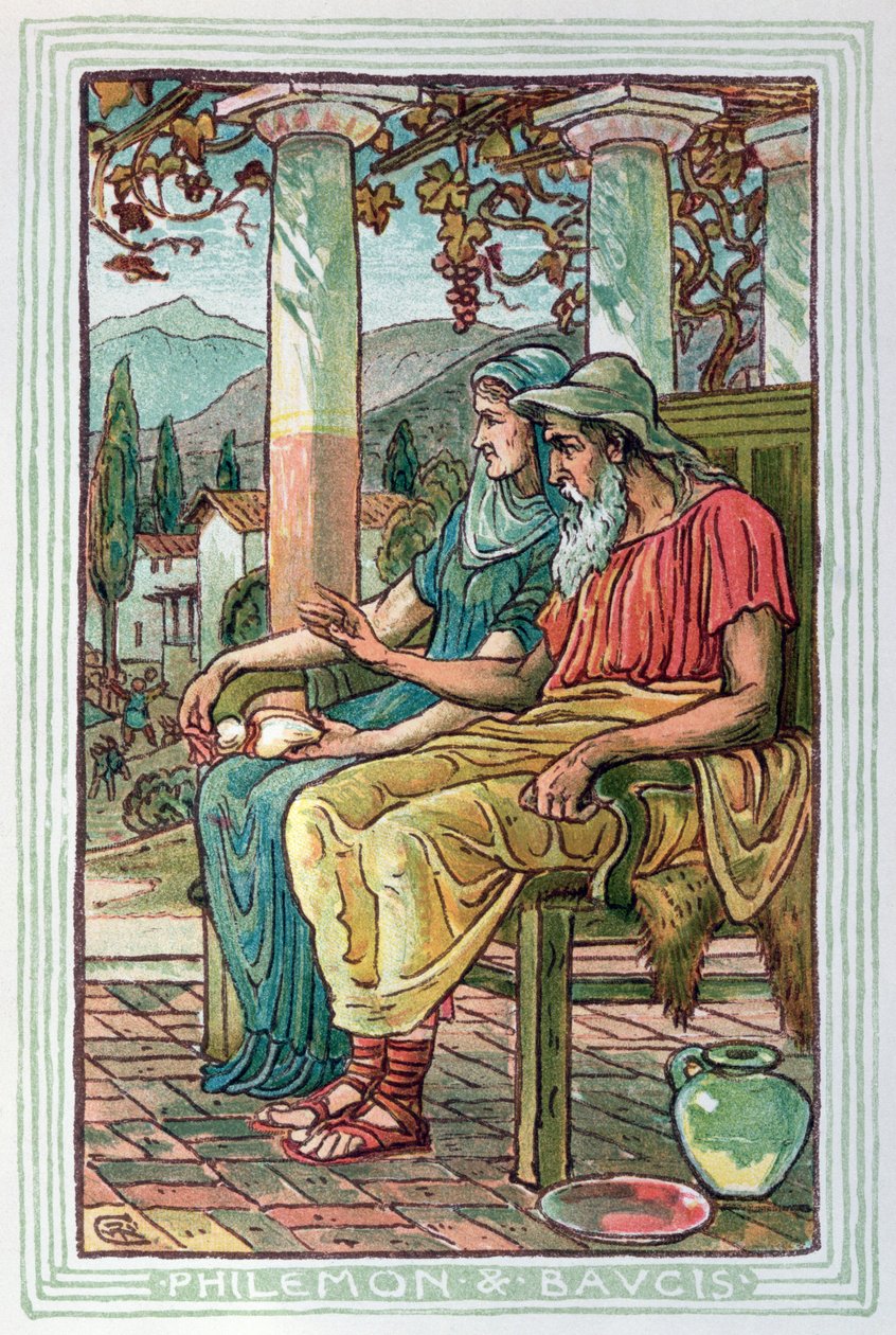 Philemon e Baucis, de um livro sobre lendas e mitologias gregas, publicado em Londres em 1910 de Walter Crane