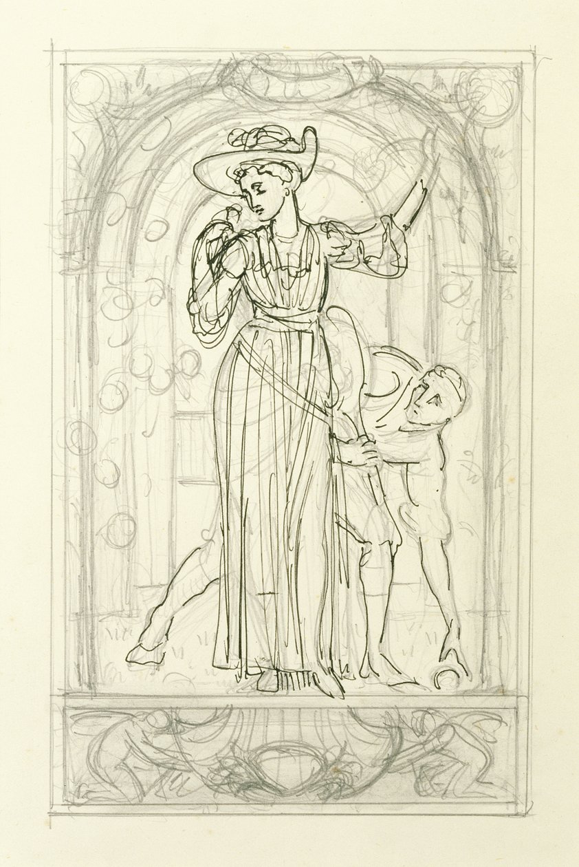 Desenho preparatório para um calendário, c.1890 (lápis e caneta e tinta sobre papel) de Walter Crane