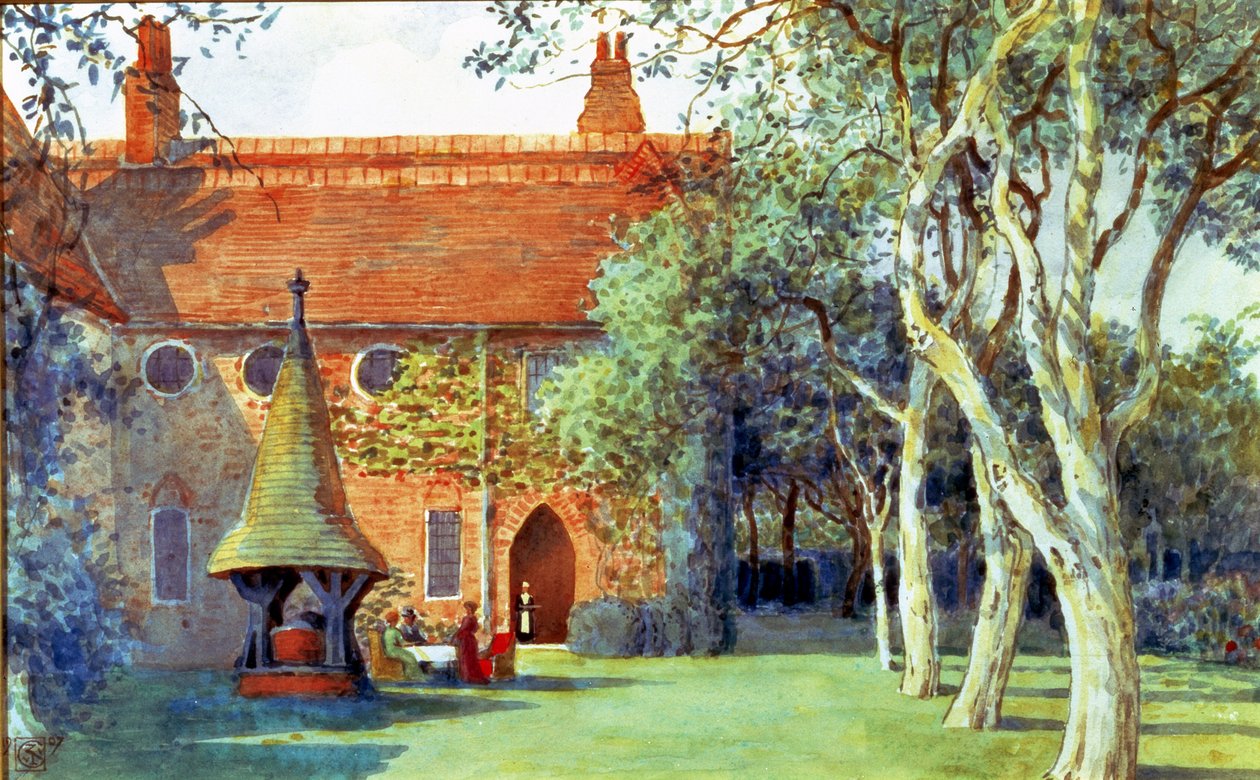 Chá na Casa Vermelha, 1907 (wc no papel) de Walter Crane