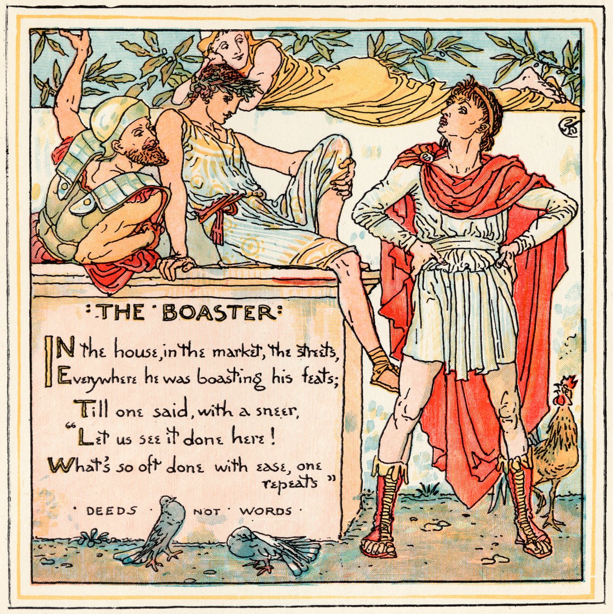 The Boaster, ilustração de &39;Baby&39;s Own Esopo&39;, gravada e impressa por Edmund Evans, Londres, publicada em 1920 de Walter Crane