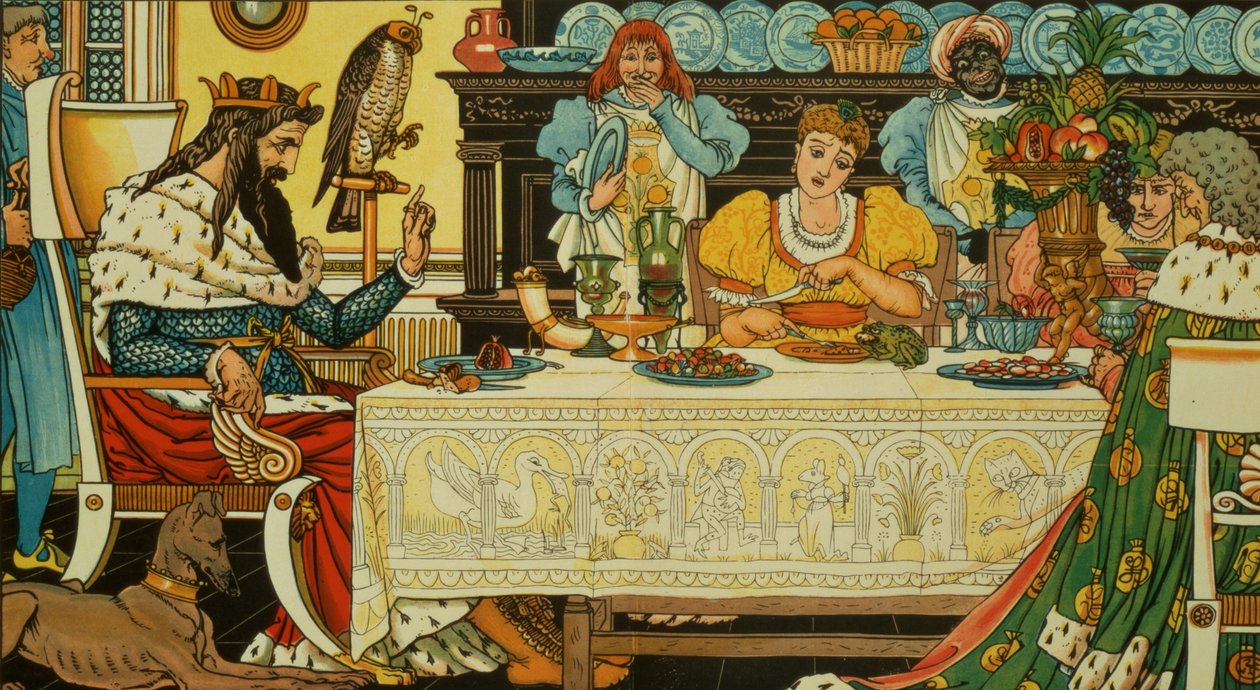 A princesa compartilha seu jantar com o sapo, de &39;The Frog Prince&39;, 1874 de Walter Crane