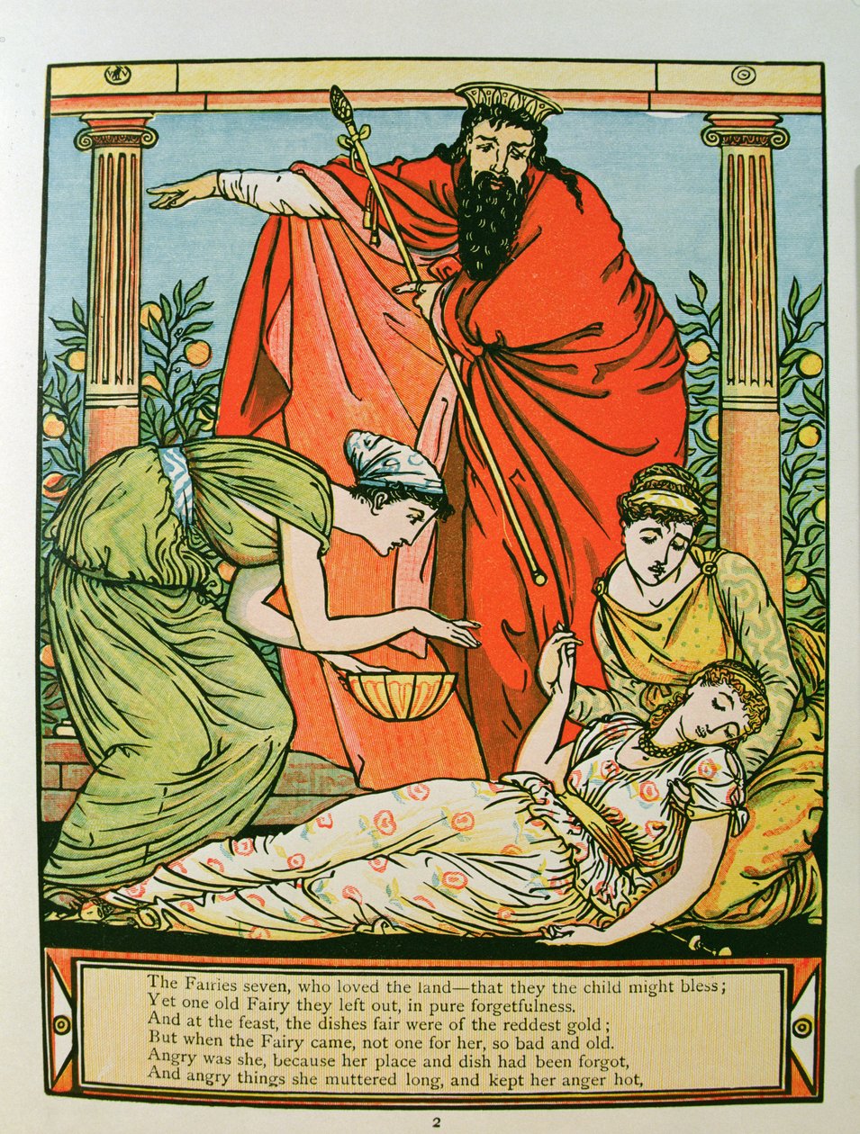 A princesa adormecer, ilustração para &39;a bela adormecida&39; por Charles Perrault (1628-1703) (gravura a cores) de Walter Crane