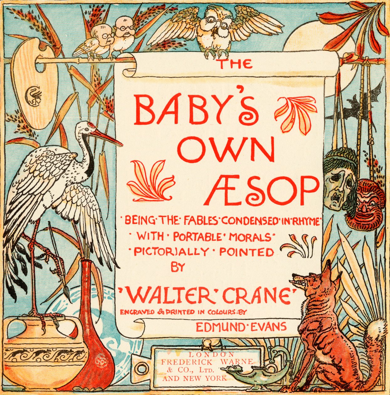 Página de título de &39;Baby&39;s Own Esopo&39;, gravada e impressa por Edmund Evans, Londres, publicada em 1920 de Walter Crane
