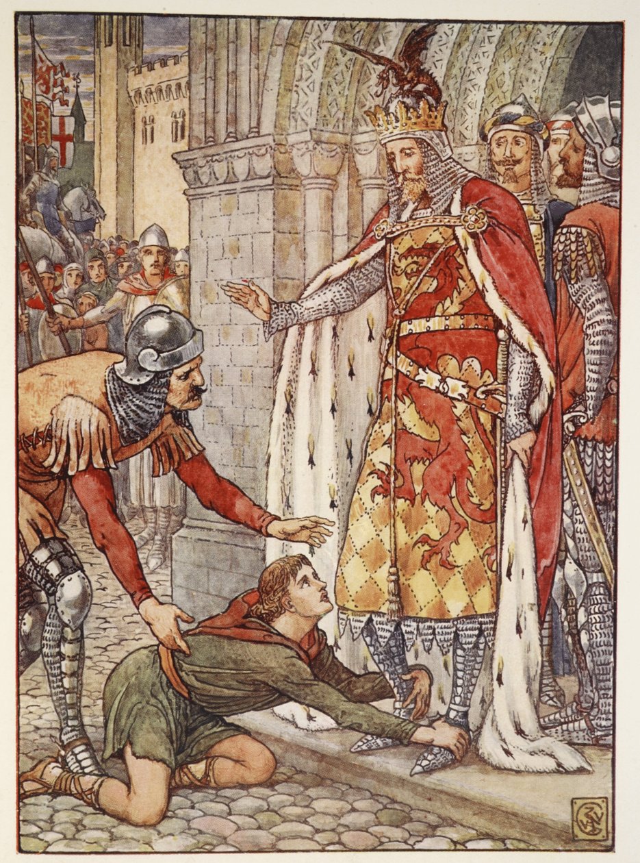 Young Owen Apela ao Rei, de &39;Histórias dos Cavaleiros da Távola Redonda&39; de Henry Gilbert, primeira edição, 1911 de Walter Crane