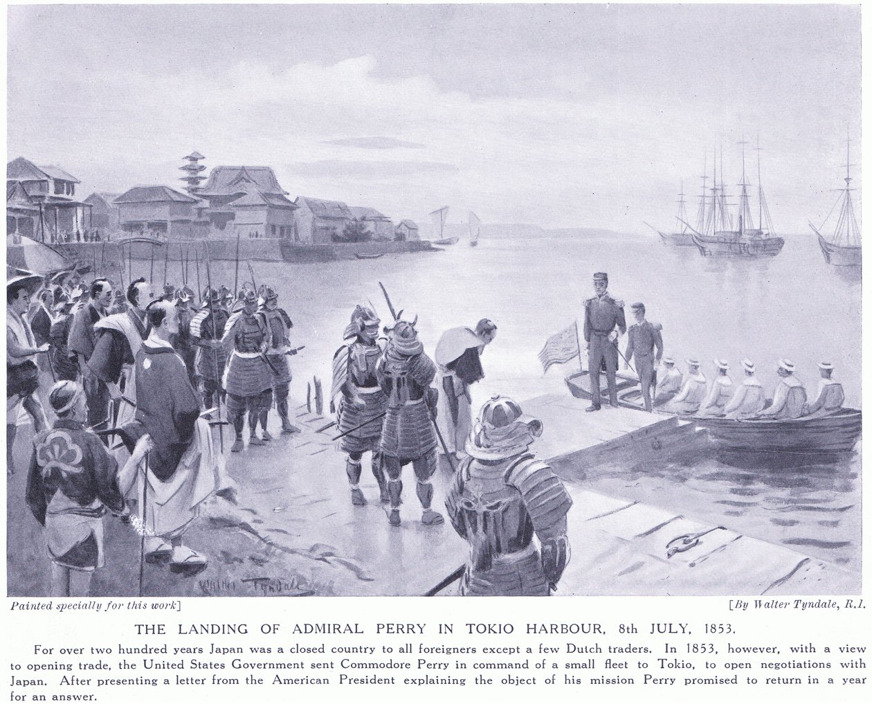 O desembarque do almirante Perry no porto de Tokio AD1853 de Walter Frederick Roofe Tyndale