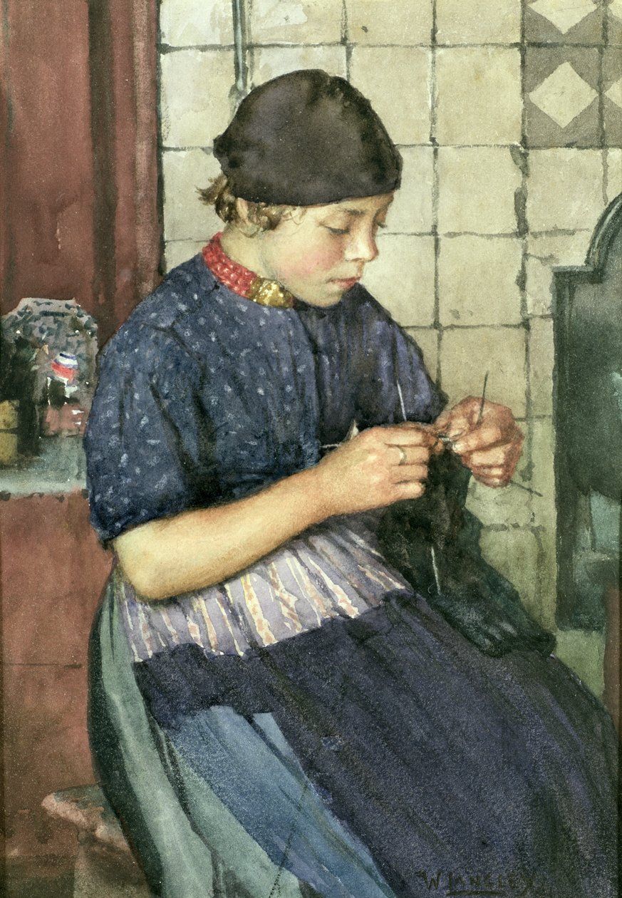 Menina tricô de Walter Langley