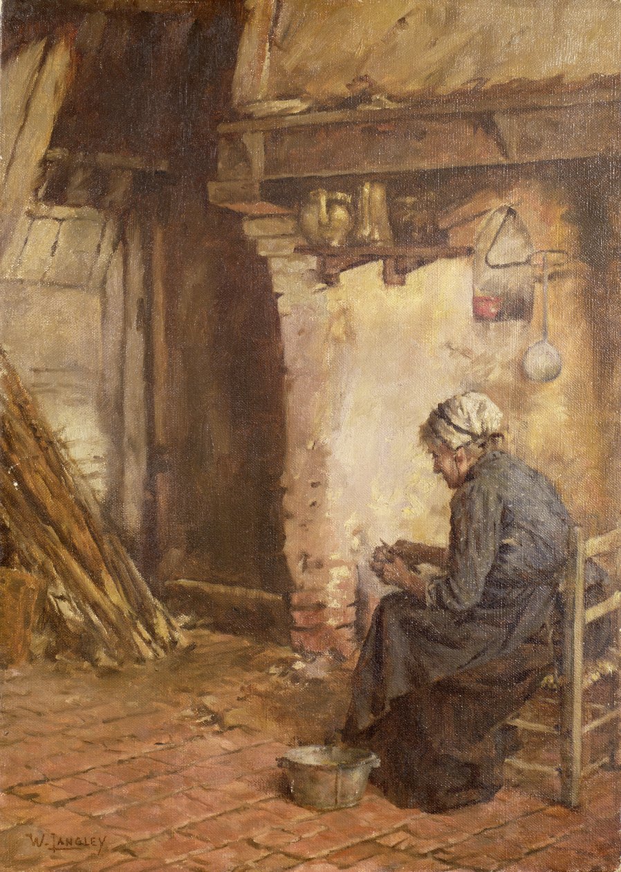 Mulher velha, descascando, batatas de Walter Langley