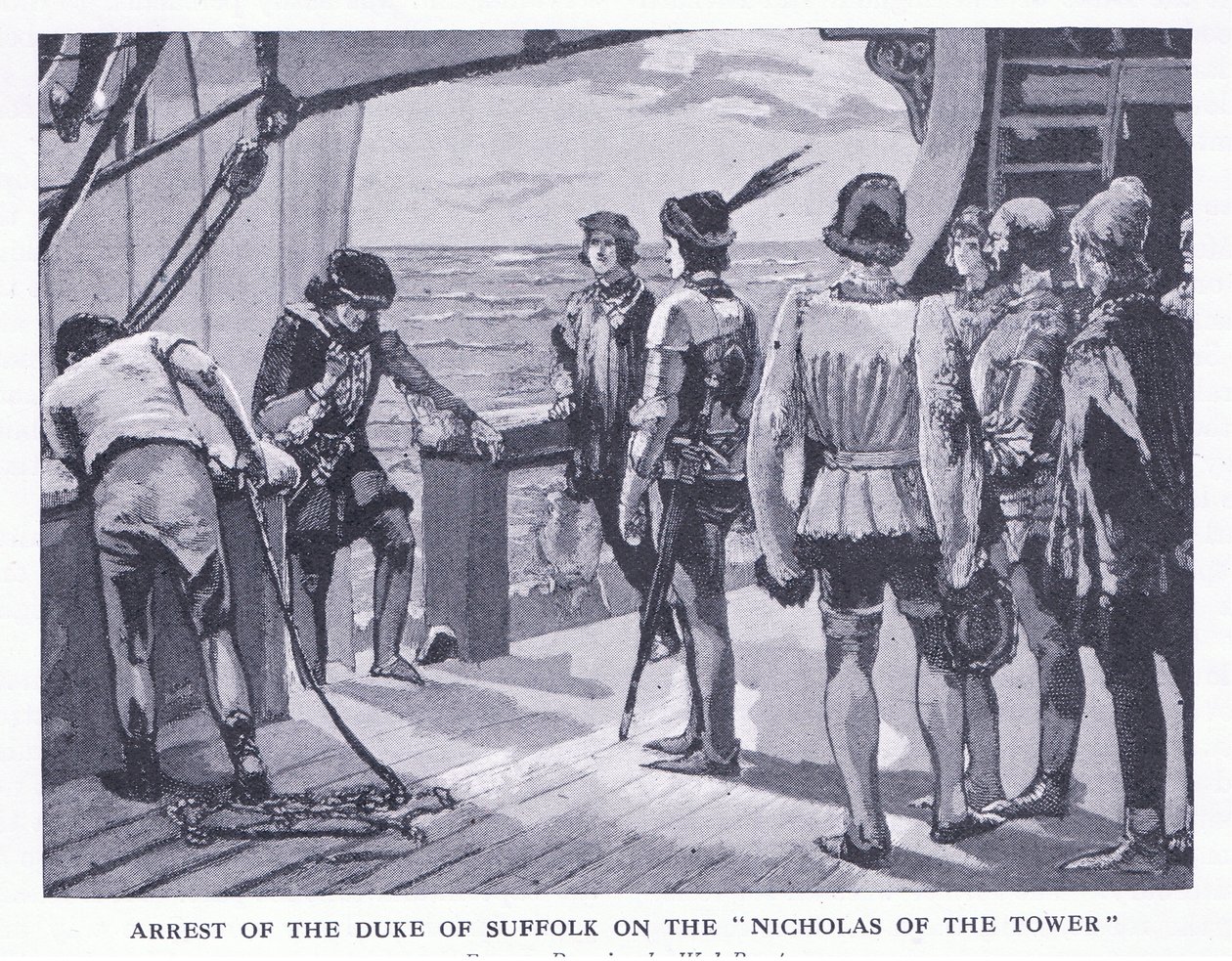 Detenção do Duque de Suffolk no Nicholas of the Tower, de Cassells História do Povo Britânico publicado pela Waverley Book Company Limited, c.1940 de Walter Paget