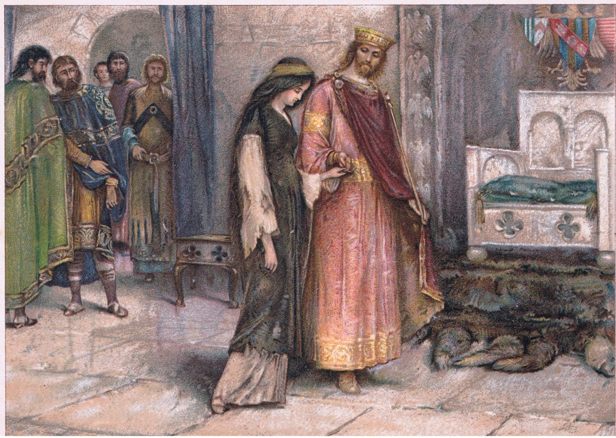 Rei Cophetha e a empregada mendigo, ilustração de Tennyson Pictures publicada por EP Dutton & Co, c.1900 de Walter Paget