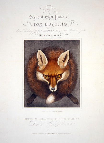 Página de título de, uma série de oito placas de caça à raposa, dedicada ao duque de Beaufort, gravada por Henry Alken (1785-1851), 1833 (aquatinta colorido à mão) de Walter Parry after Hodges