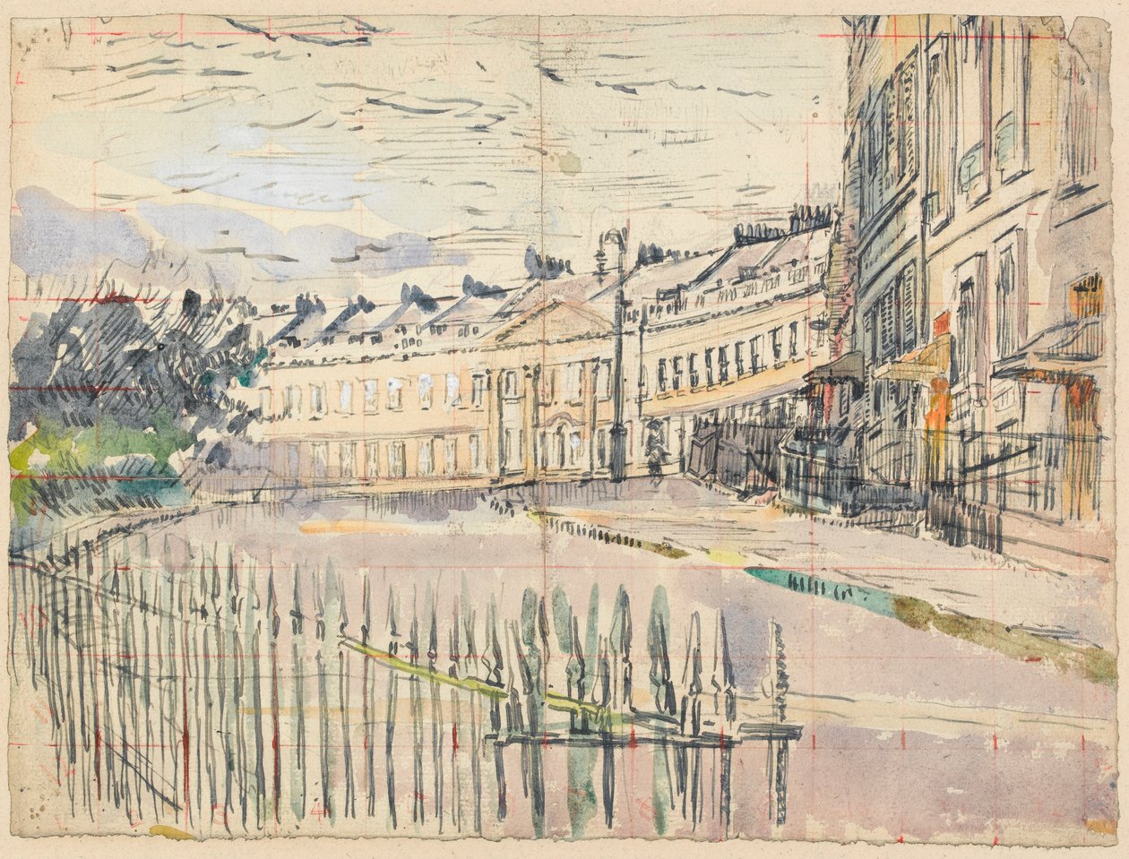 Vista de Lansdown Crescent, Bath (caneta e tinta com wc sobre grafite sobre papel) de Walter Richard Sickert