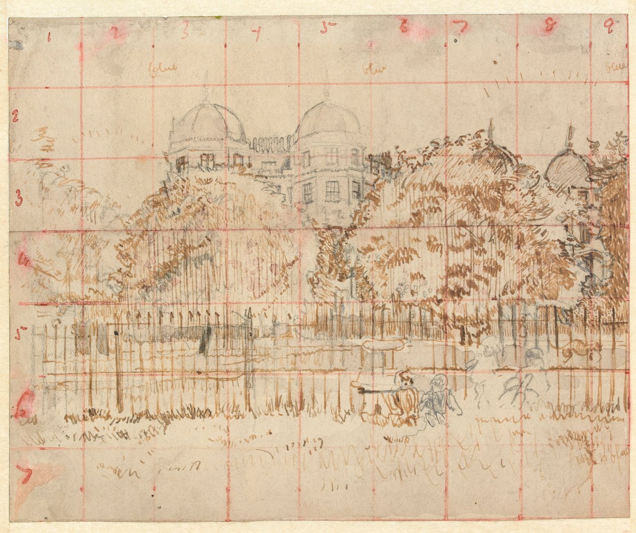 Regents Park (grafite, caneta e tinta em papel cinza) de Walter Richard Sickert