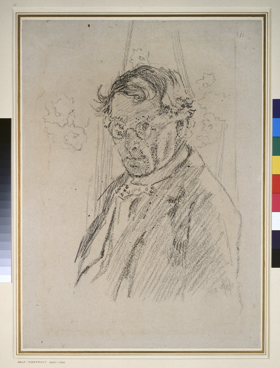 Auto-retrato usando óculos (caneta e tinta com giz sobre papel) de Walter Richard Sickert