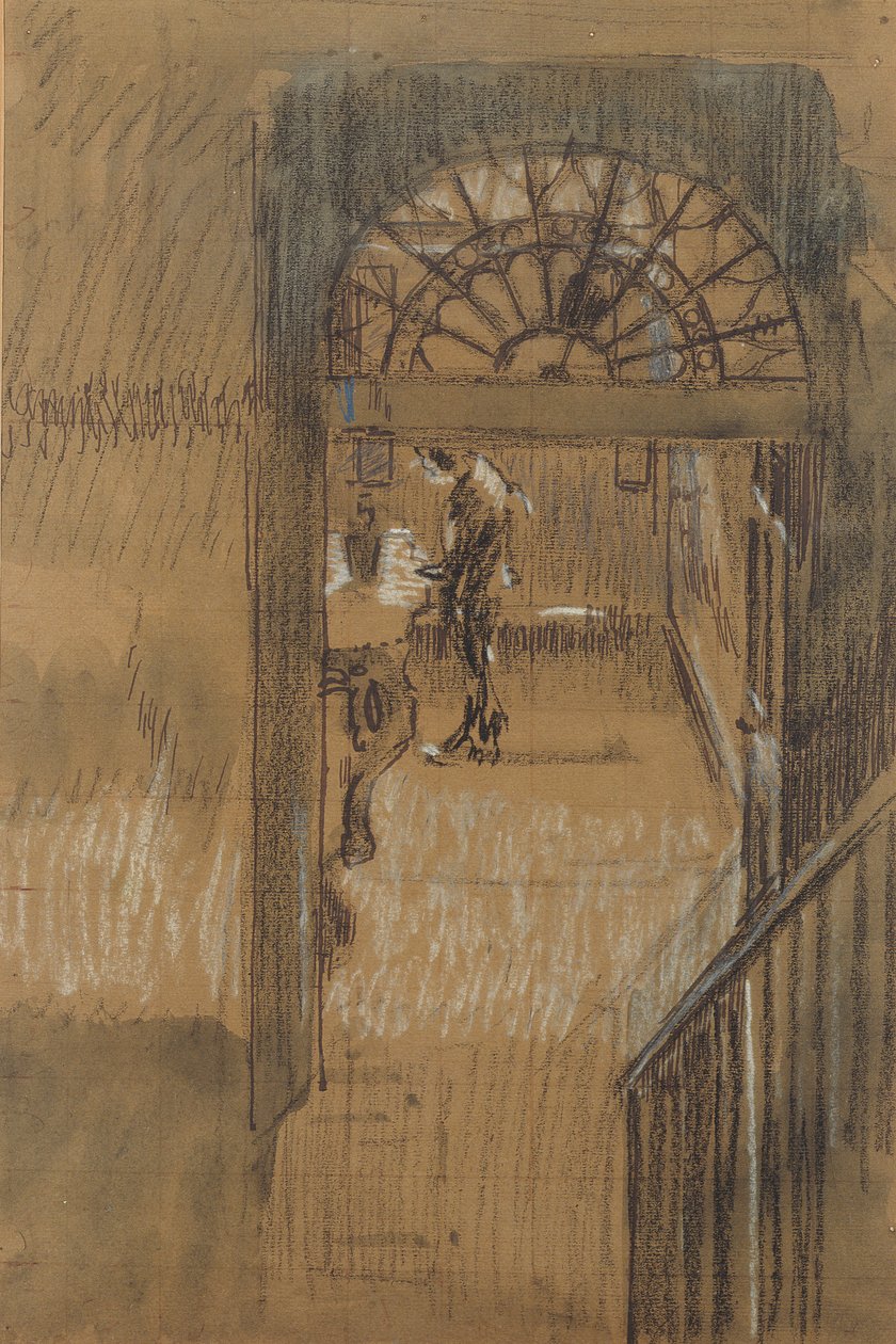 Estúdio dos assobiadores (giz preto & branco, pena, tinta & lavagem no papel) de Walter Richard Sickert