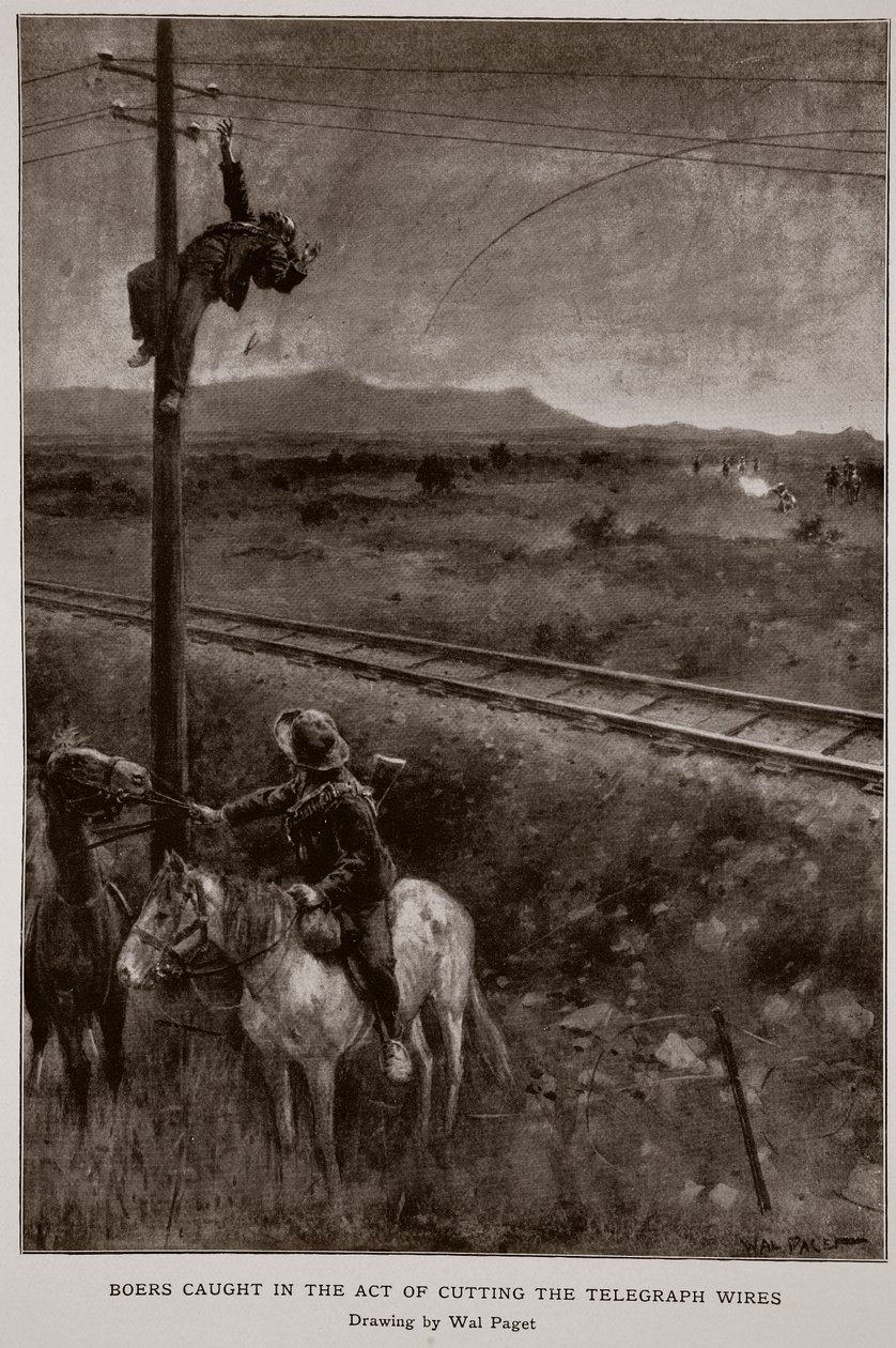 Boers capturados no ato de cortar os fios do telégrafo de Walter Stanley Paget